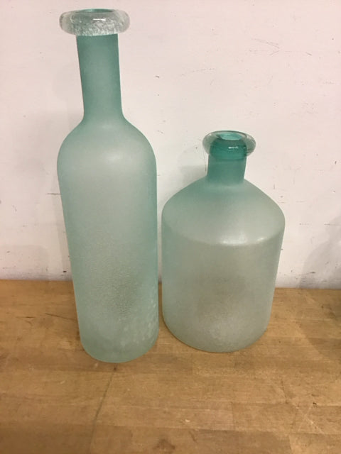 Premium Set of 2 Aqua Frosted Glass Water Bottles - BPA Free, Leak Proof - Perfect for Gym, Office & Outdoor Activities