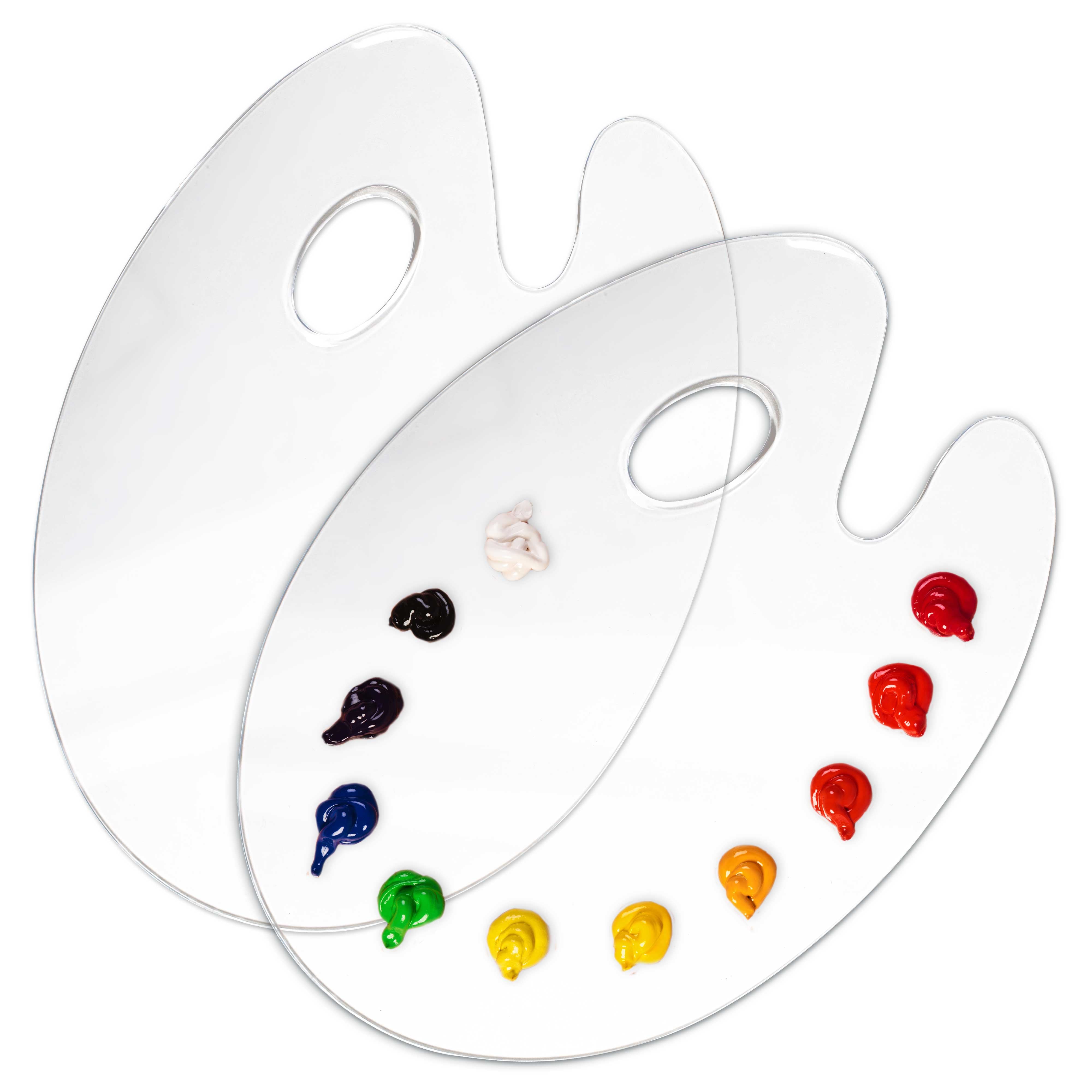 U.S. Art Supply 9 x 11.8 Inch Clear Oval Acrylic Painting Palette (Pack of 2) - Transparent Plastic Artist Paint Mixing Trays - Non-Stick Surface - Perfect for Oil, Acrylic & Watercolor Painting