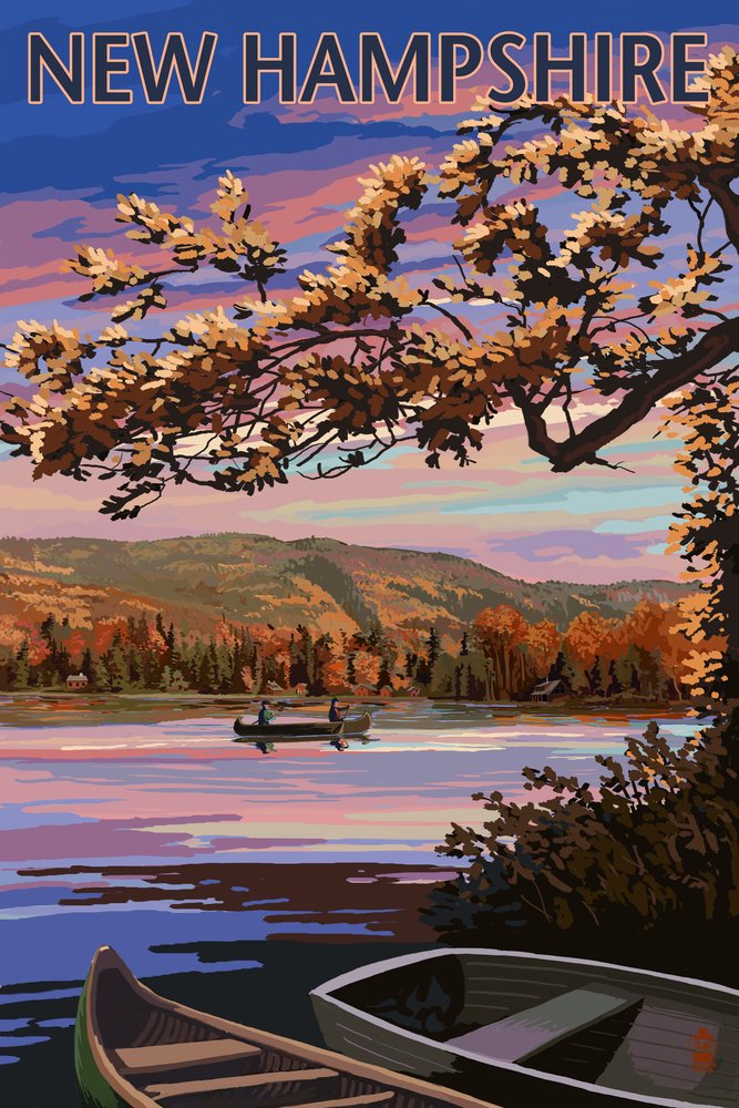 Lantern Press New Hampshire Lake at Dusk - 16x24 Wrapped Canvas Wall Art for Living Room, Bedroom & Office Decor - Nature Landscape Painting for Home & Commercial Spaces