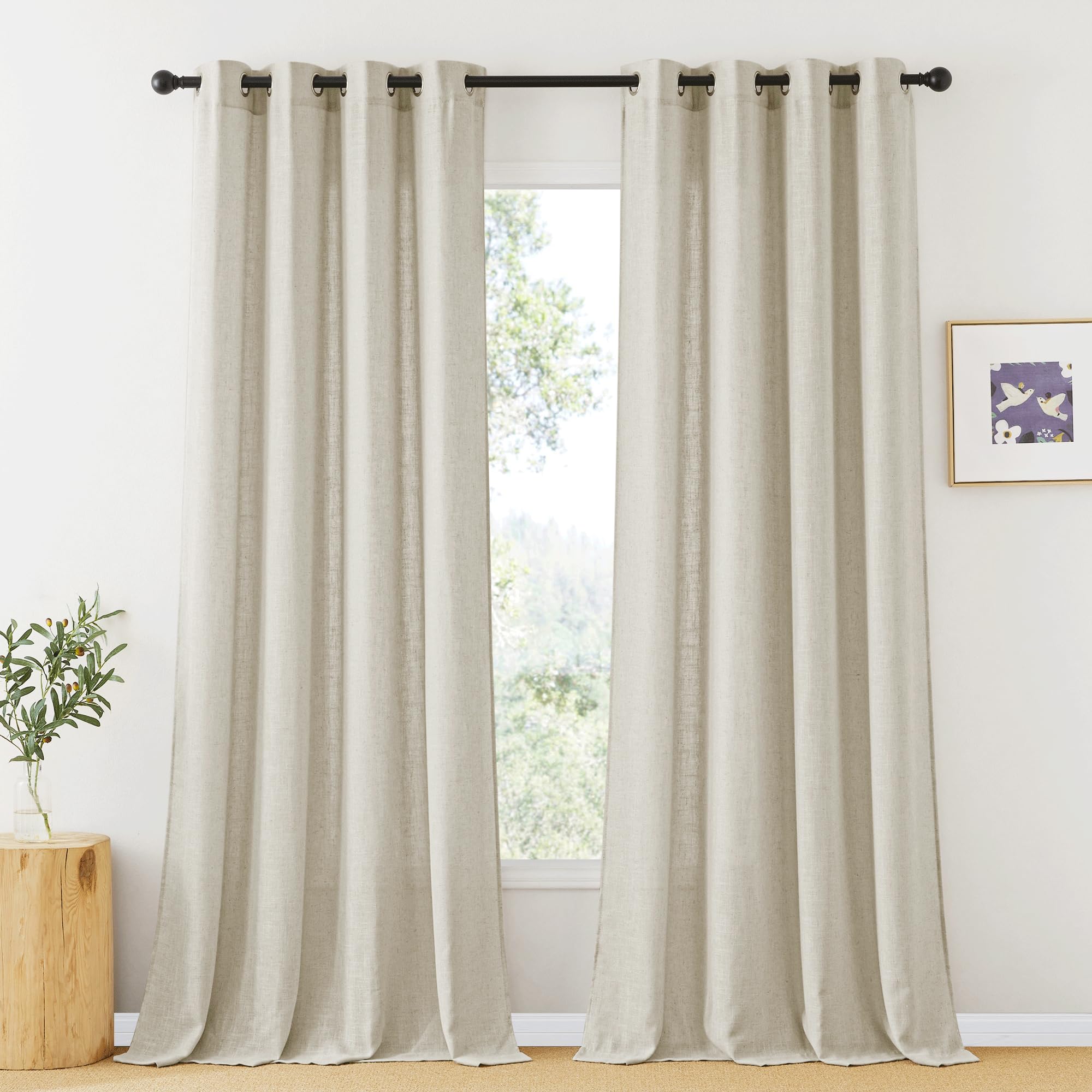RYB HOME 108 Inch Extra Long Sheer Linen Curtains - Light Filtering Solid Drapes for Bedroom, Bathroom, Canopy Bed & Sliding Glass Doors - Soft Hazy Vision Window Treatment, 52 x 95 Inches, 1 Pair (Angora) - Perfect for High Ceilings, Room Dividers & Photo Backdrops