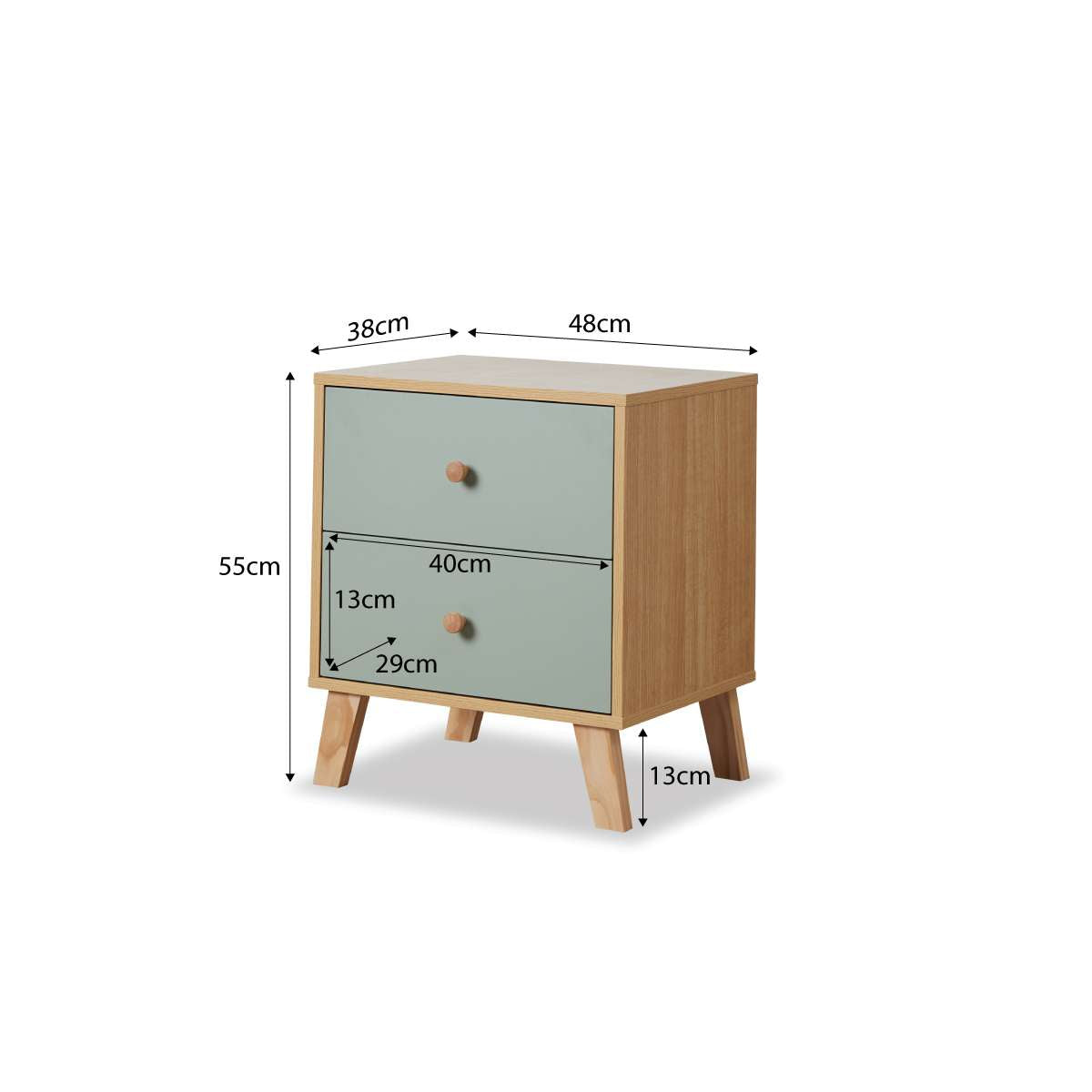 Modern Aspen Bedside Table in Sage Green - Nightstand with Storage for Bedroom, Living Room, or Office - Compact Side Table with Drawer and Shelf