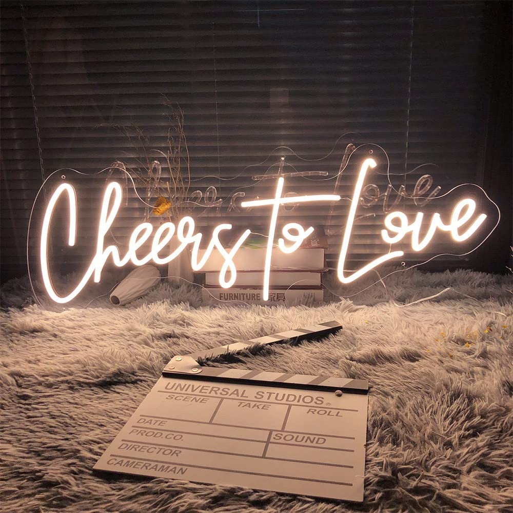 Custom Cheers to Love LED Neon Sign - Personalized Wall Decor for Birthday, Wedding, Christmas - Warm White 20 Inch Neon Light for Bedroom, Bar, Home, Shop & Party Decorations | Perfect Gift for Couples & Romantic Spaces