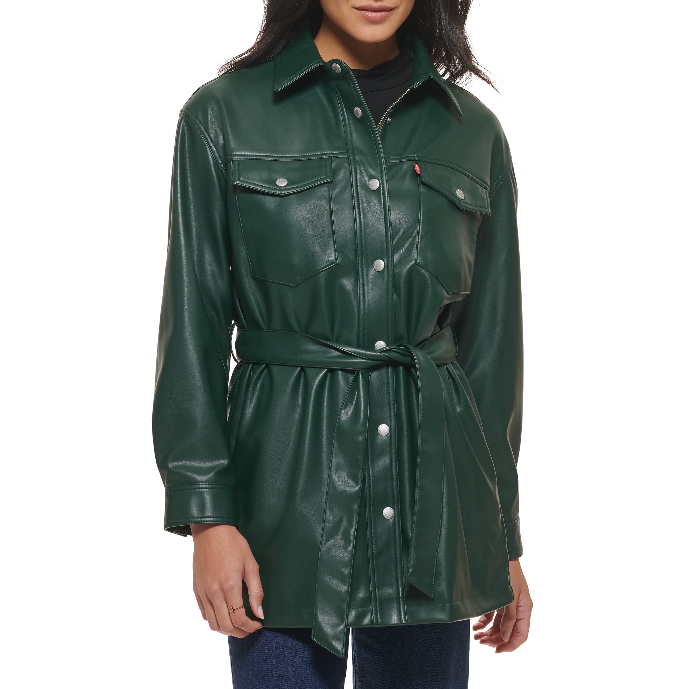 Levi's Women's Faux Leather Belted Shirt Jacket - Stylish & Versatile Outerwear for Casual & Office Wear (Standard & Plus Sizes) | Perfect for Fall & Winter Layering