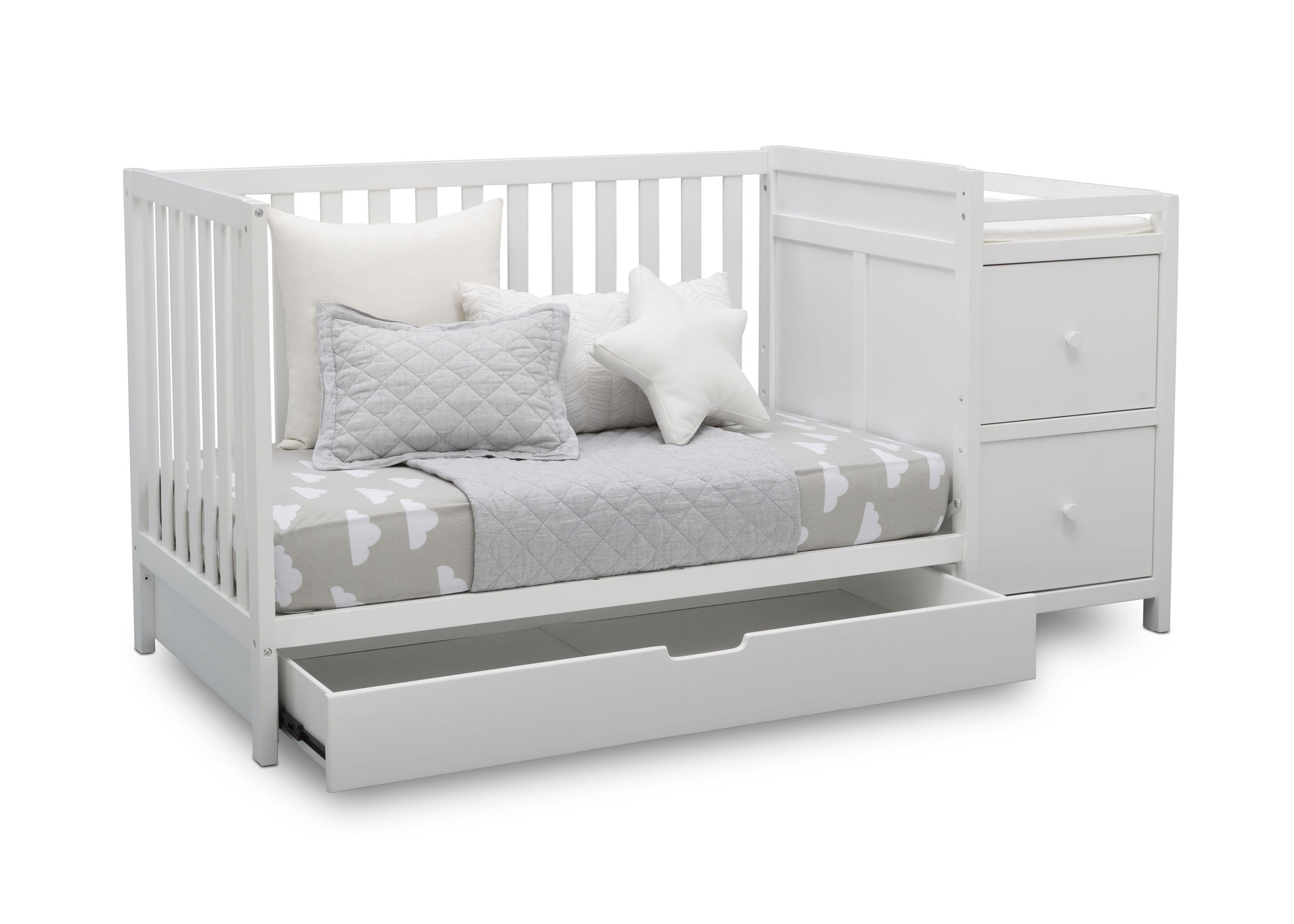 Luna Convertible Crib and Changer with Under Drawer - 3-in-1 Baby Nursery Furniture for Newborn to Toddler | Space-Saving Storage Solution for Diapers, Clothes & Baby Essentials | Perfect for Small Nursery Rooms & Modern Home Decor