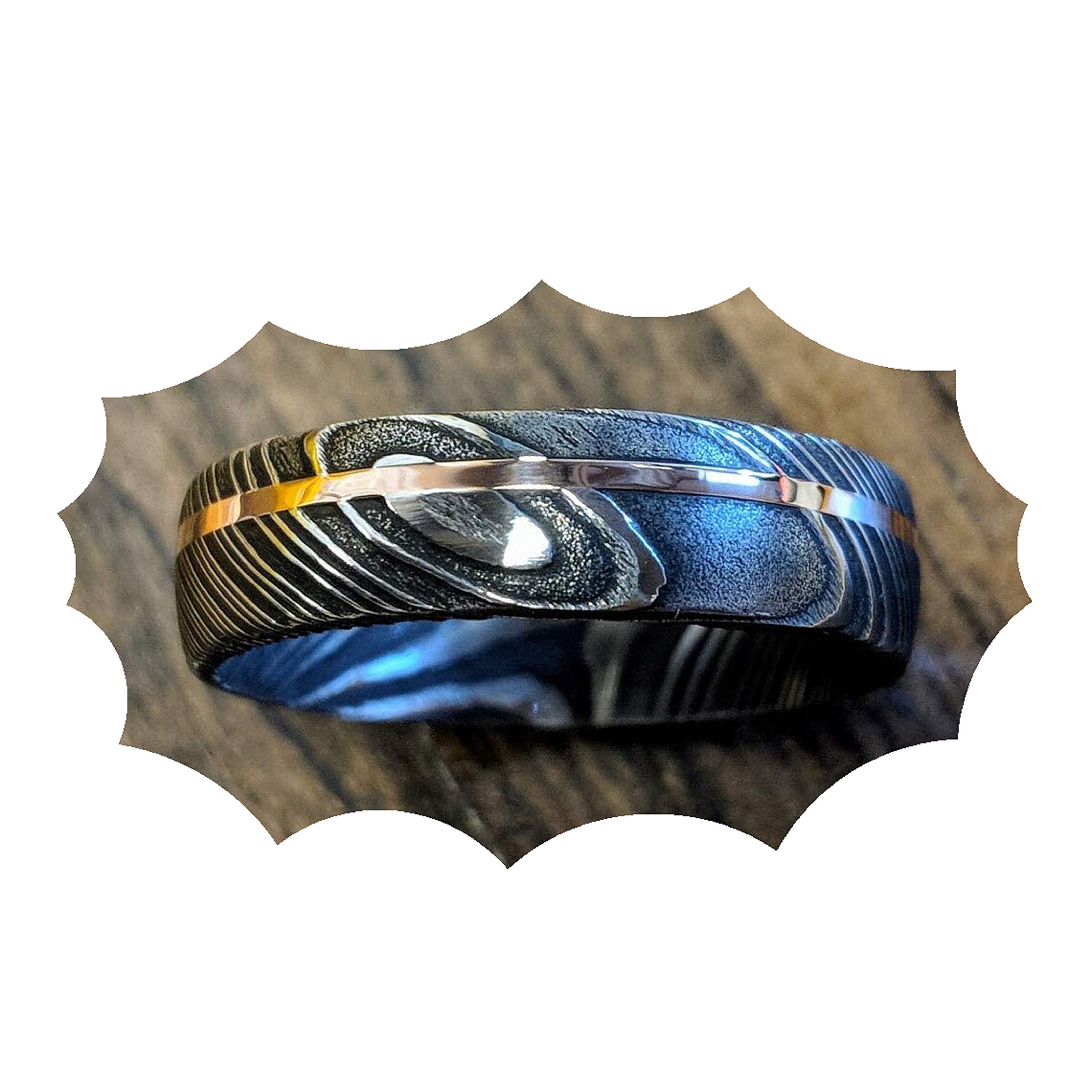 Handmade Damascus Steel Ring with Copper Inlay - Custom KE-208-AT Wedding Band for Men, Unique Father's Day Gift, Durable Stainless Steel Jewelry for Everyday Wear & Special Occasions