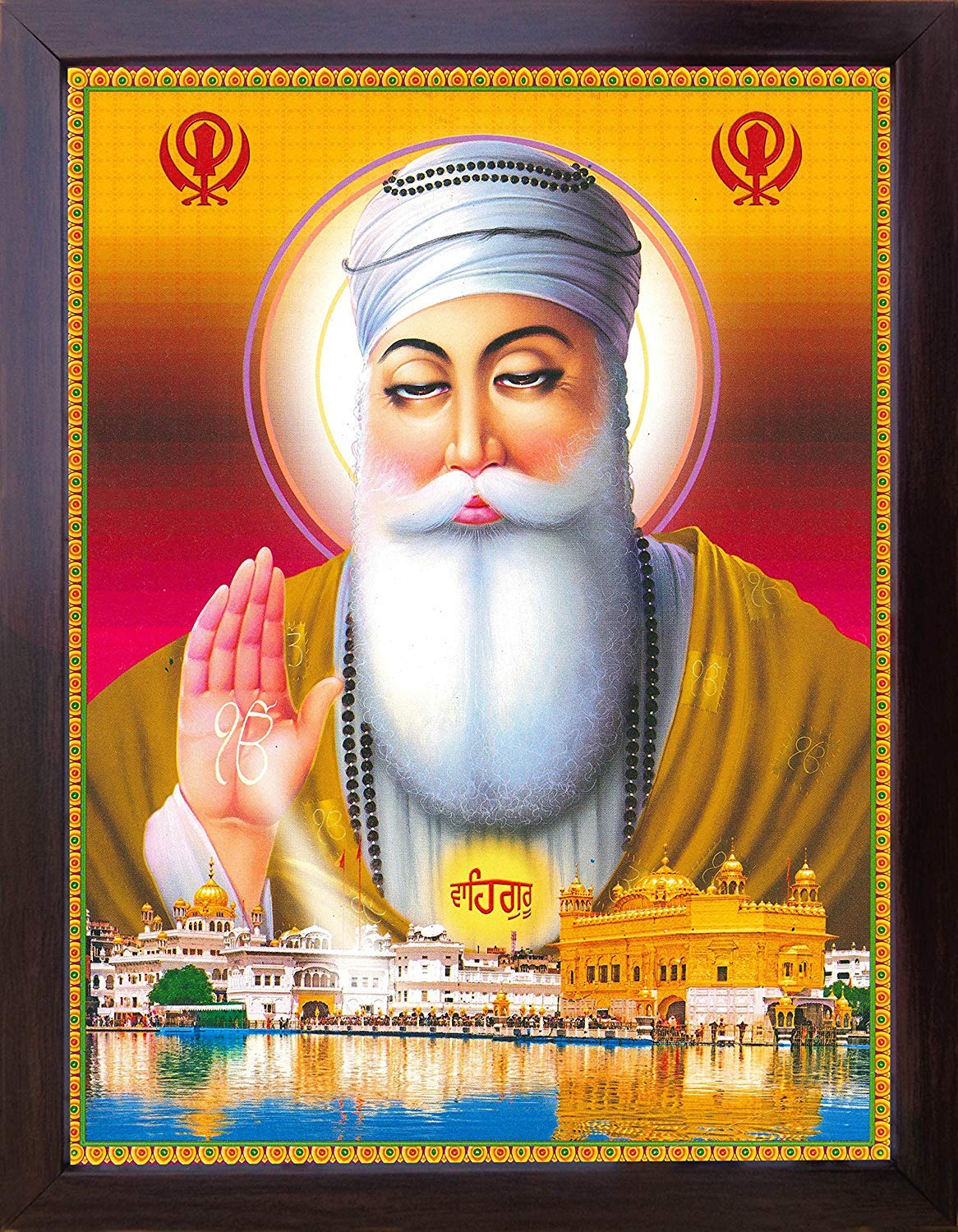 Gurunank Dev Ji Handicraft Poster - Ekumkar Symbol & Blessing Artwork - Unbreakable Acrylic Glass Frame for Office & Home Decor - Spiritual Wall Art for Meditation Rooms, Yoga Studios & Sikh Temples
