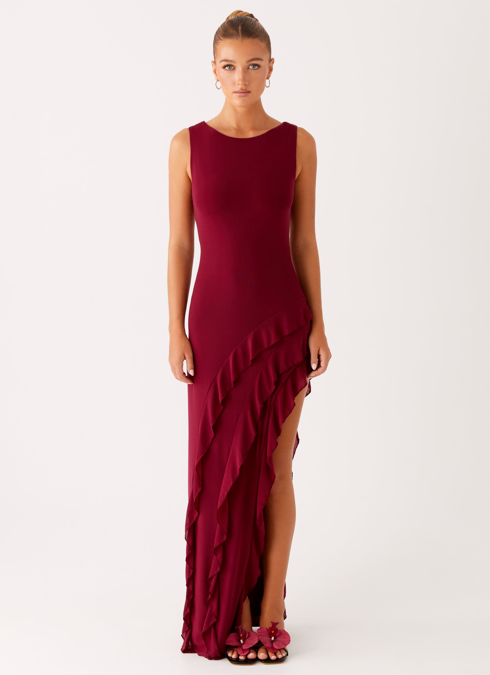 Hendrix Maxi Dress for Women - Flowy Long Sleeve Raspberry Wine Midi Dress | Perfect for Casual Wear, Date Night & Summer Vacation
