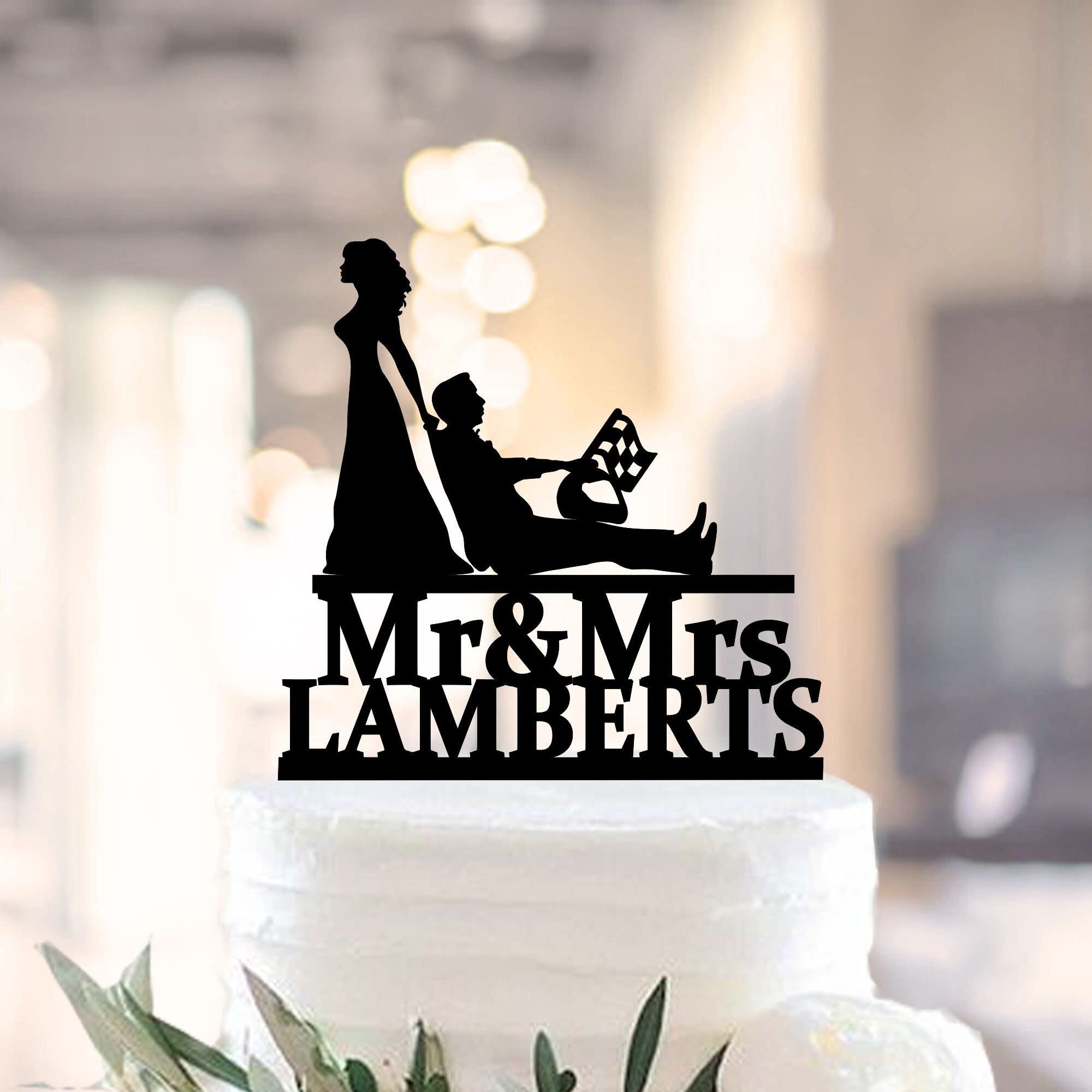 Auto Racing Car Cake Topper - Wooden Checkered Flag Wedding & Sports Theme Decoration for Birthday, Anniversary, and Race Car Enthusiast Parties
