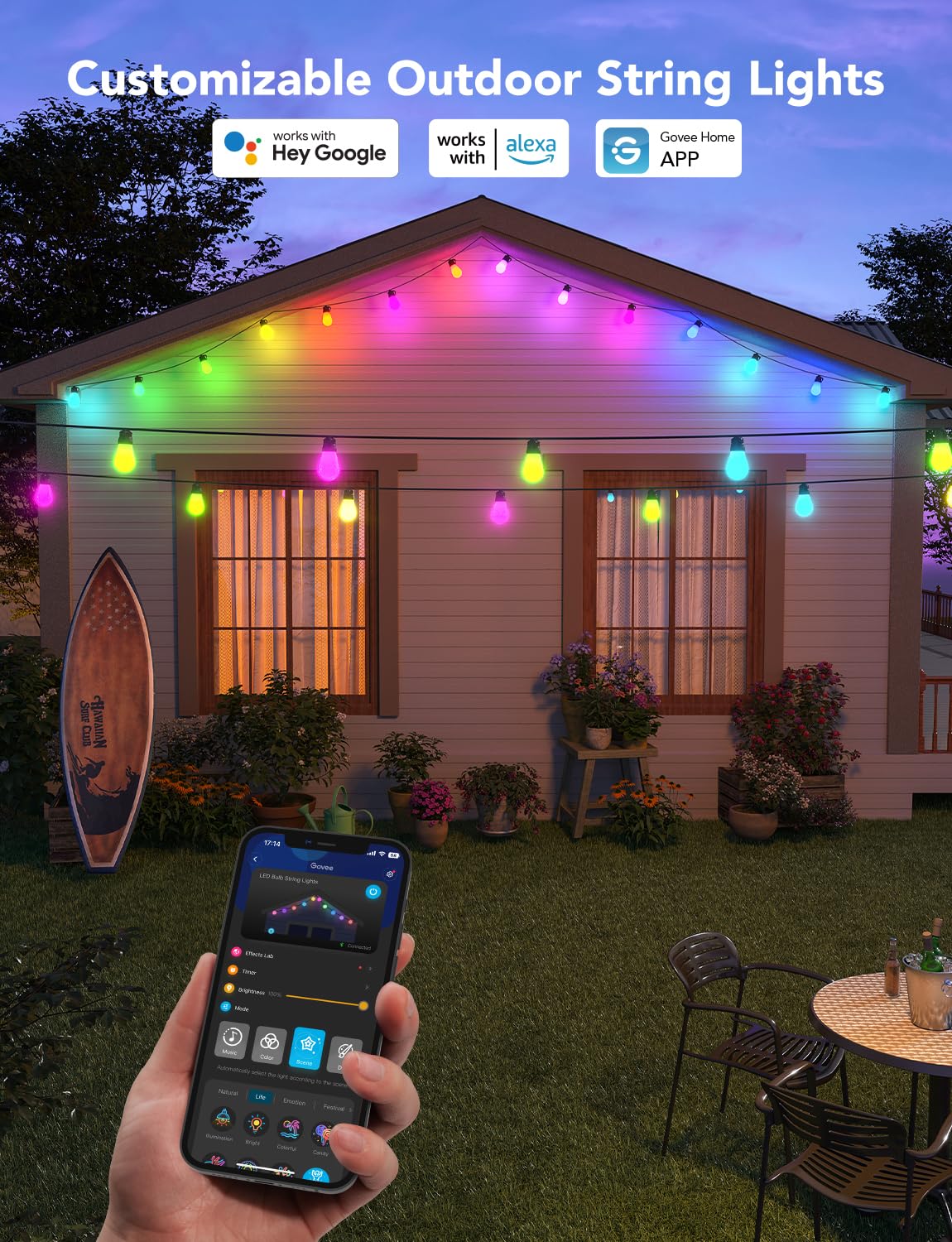 Govee H7020 Smart Outdoor String Lights - 48ft RGBIC & Warm White WiFi LED Bults, Alexa & App Controlled, IP65 Waterproof, Dimmable for Patio, Backyard, Garden & Outdoor Parties | Perfect for Christmas, Weddings & Landscape Lighting