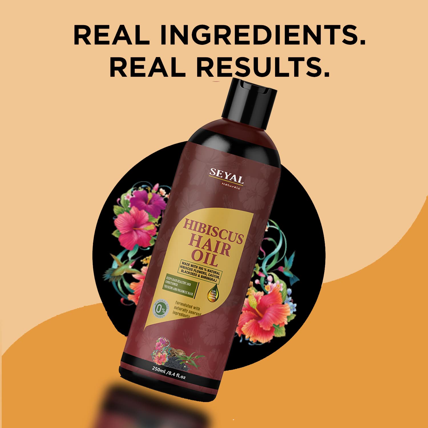 Seyal Hibiscus Hair Oil for Hair Growth & Fall Control - 250ml with Hibiscus Flowers, Castor Oil & Black Seed Oil | Promotes Stronger, Thicker Hair | Perfect for Daily Hair Care & Scalp Massage
