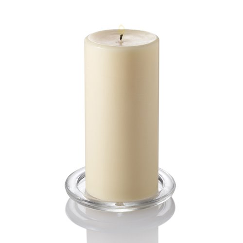 Richland 8-Inch Glass Square Candle Holders with 3x6 Ivory Pillar Candles - Set of 12 for Home Decor, Wedding Centerpieces & Holiday Table Settings