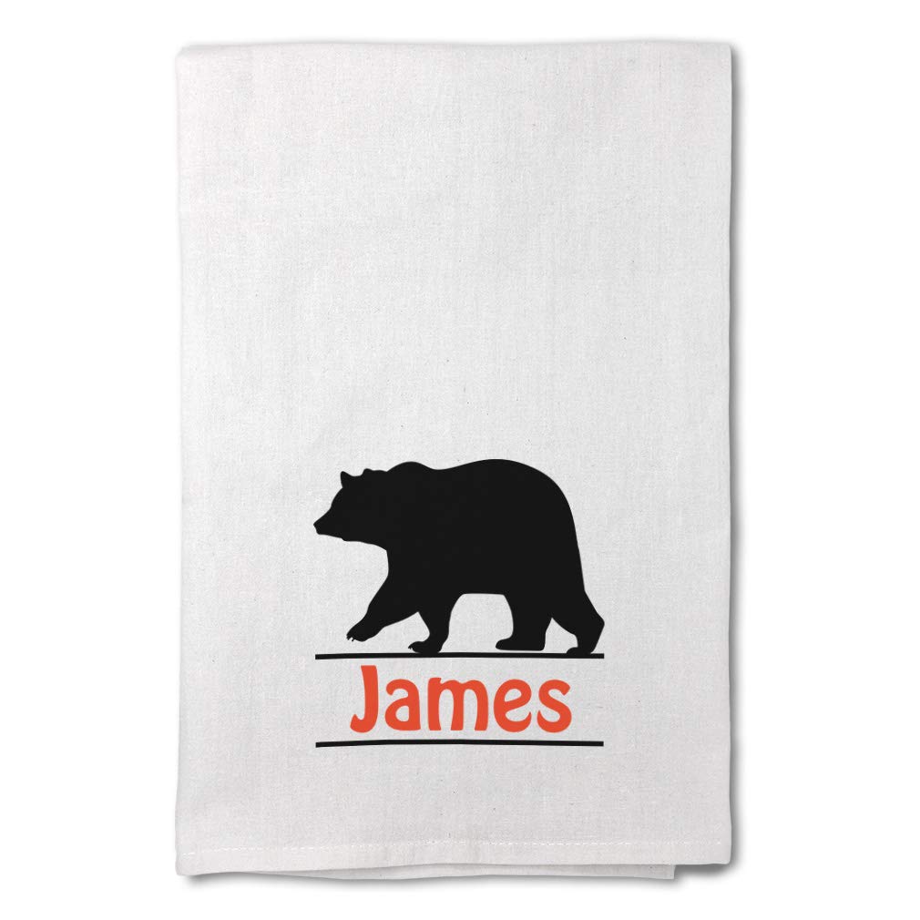 Custom Printed Personalized Kitchen Towels with Bear & Name Design - Flour Sack Dish Towels for Mama, Papa & Family - Ideal for Cooking, Cleaning & Home Decor