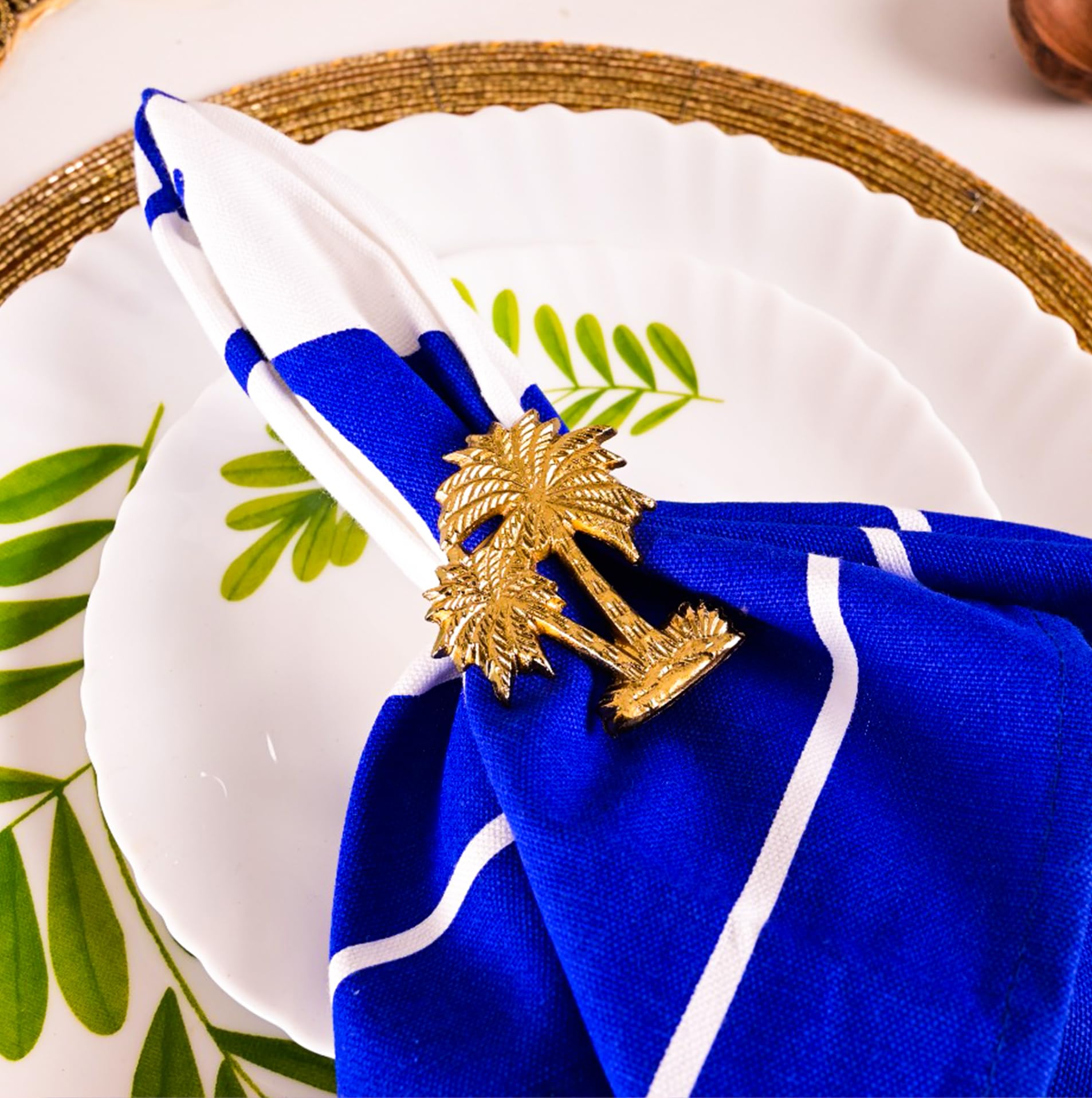 12 Pack Gold Palm Tree Napkin Rings - Elegant Metal Napkin Holders for Wedding, Birthday, Christmas & Holiday Table Decor - Perfect for Beach Themed Parties & Tropical Dinner Settings