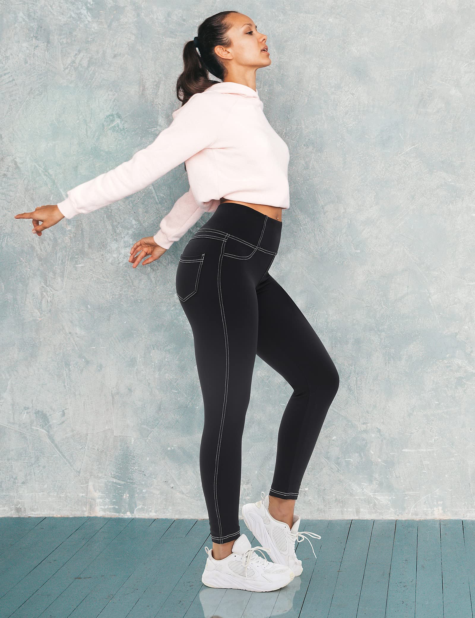 VOOVEEYA Women's High Waist Jeggings with Pockets - Tummy Control Stretchy Denim Leggings for Plus Size | Perfect for Yoga, Workout & Casual Wear
