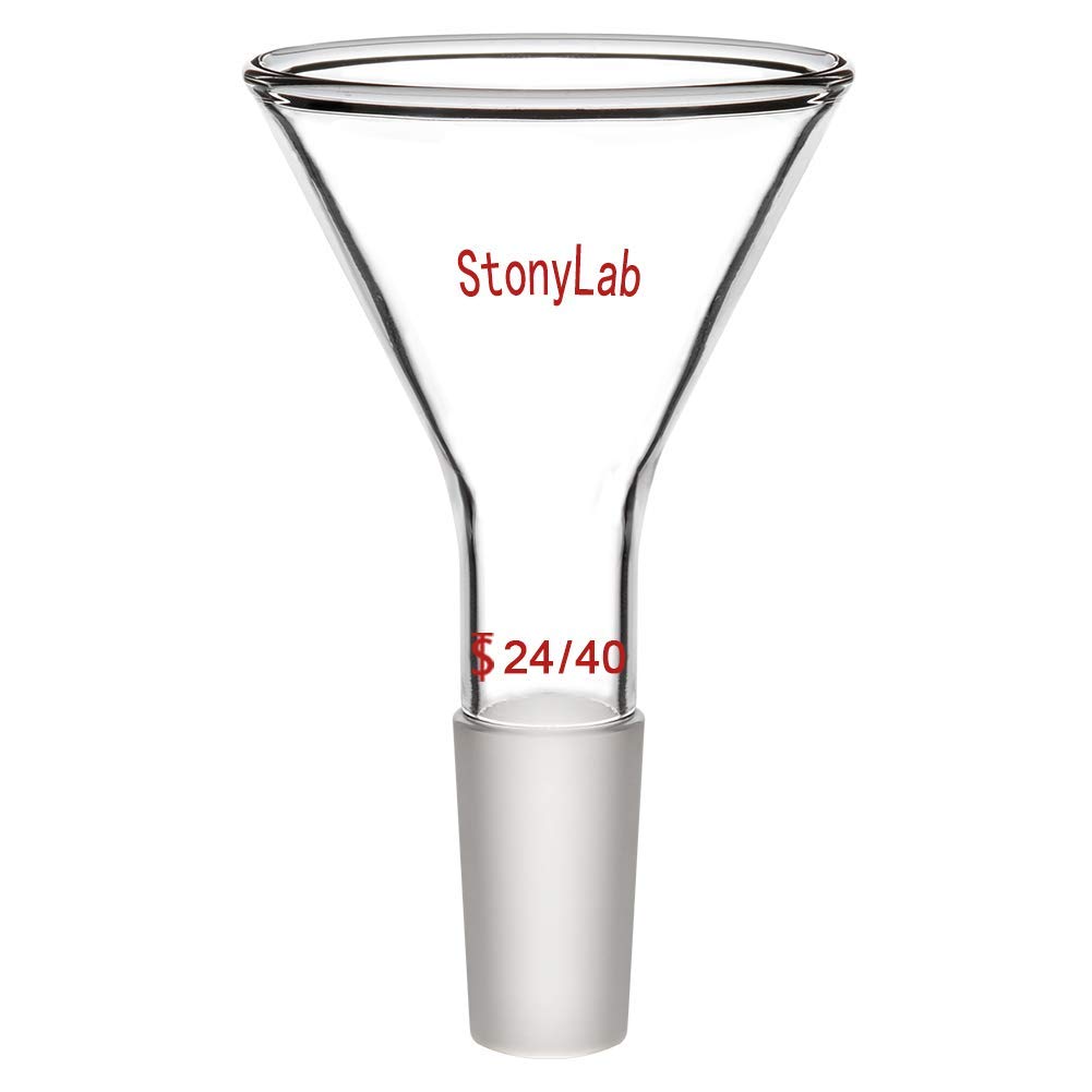 StonyLab Glass Short Stem Powder Funnel - 75mm Top Diameter with 24/40 Inner Joint - Laboratory Grade Filter Funnel for Chemistry, Essential Oils & Herbal Powder Transfer