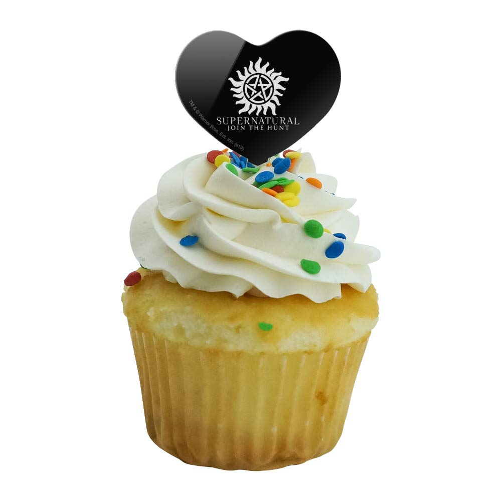 Supernatural Anti-Possession Symbol Heart Love Cupcake Toppers - Set of 6 for Halloween, Birthday Party & Gothic Wedding Decorations