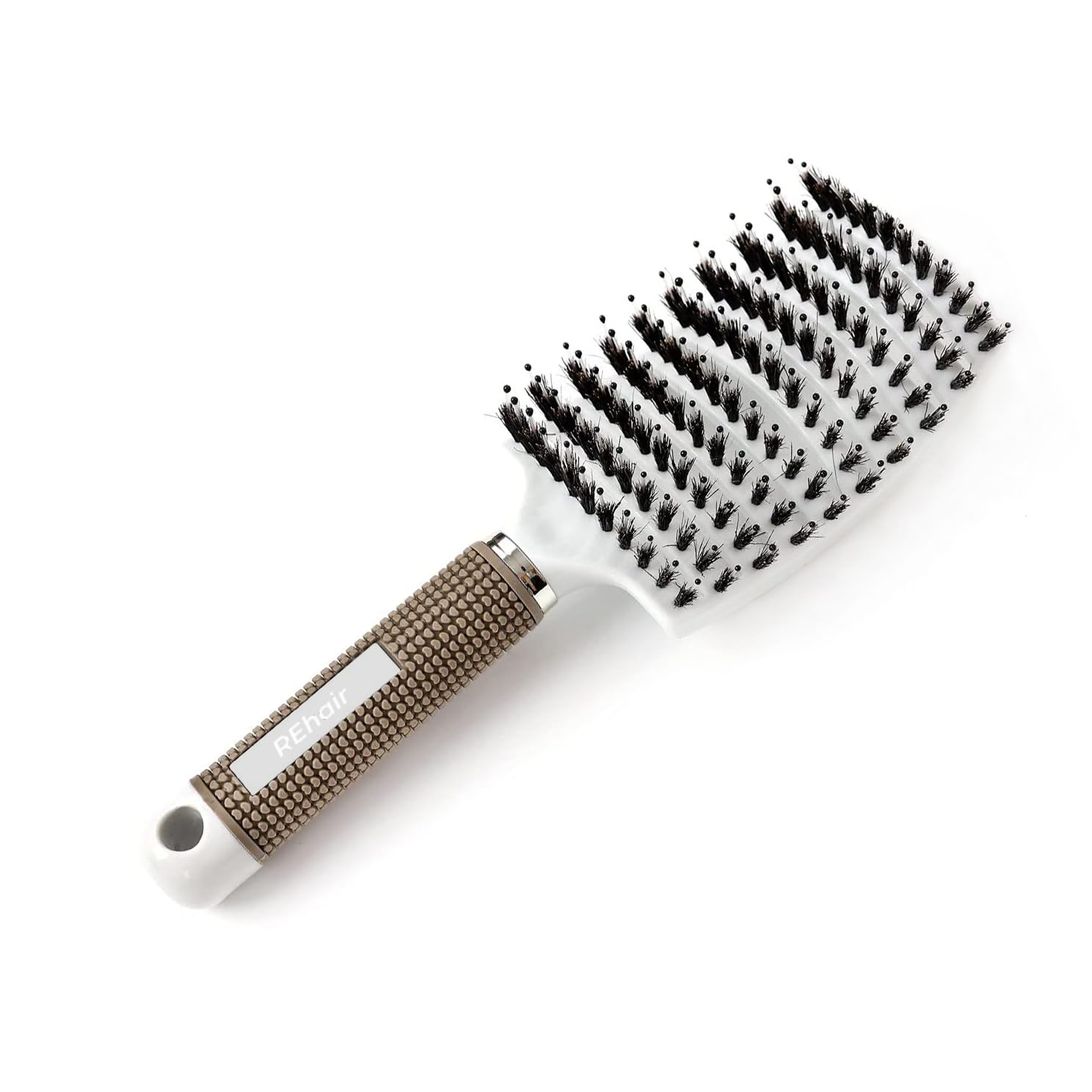 REhair Detangling Hair Brush - Curved Vented Design for Faster Blow Drying - Professional Styling Brush for Women, Men & Kids - Works on Wet/Dry, Curly/Thick/Straight Hair (White Boar Bristle) - Perfect for Salon Styling, Home Use & Travel