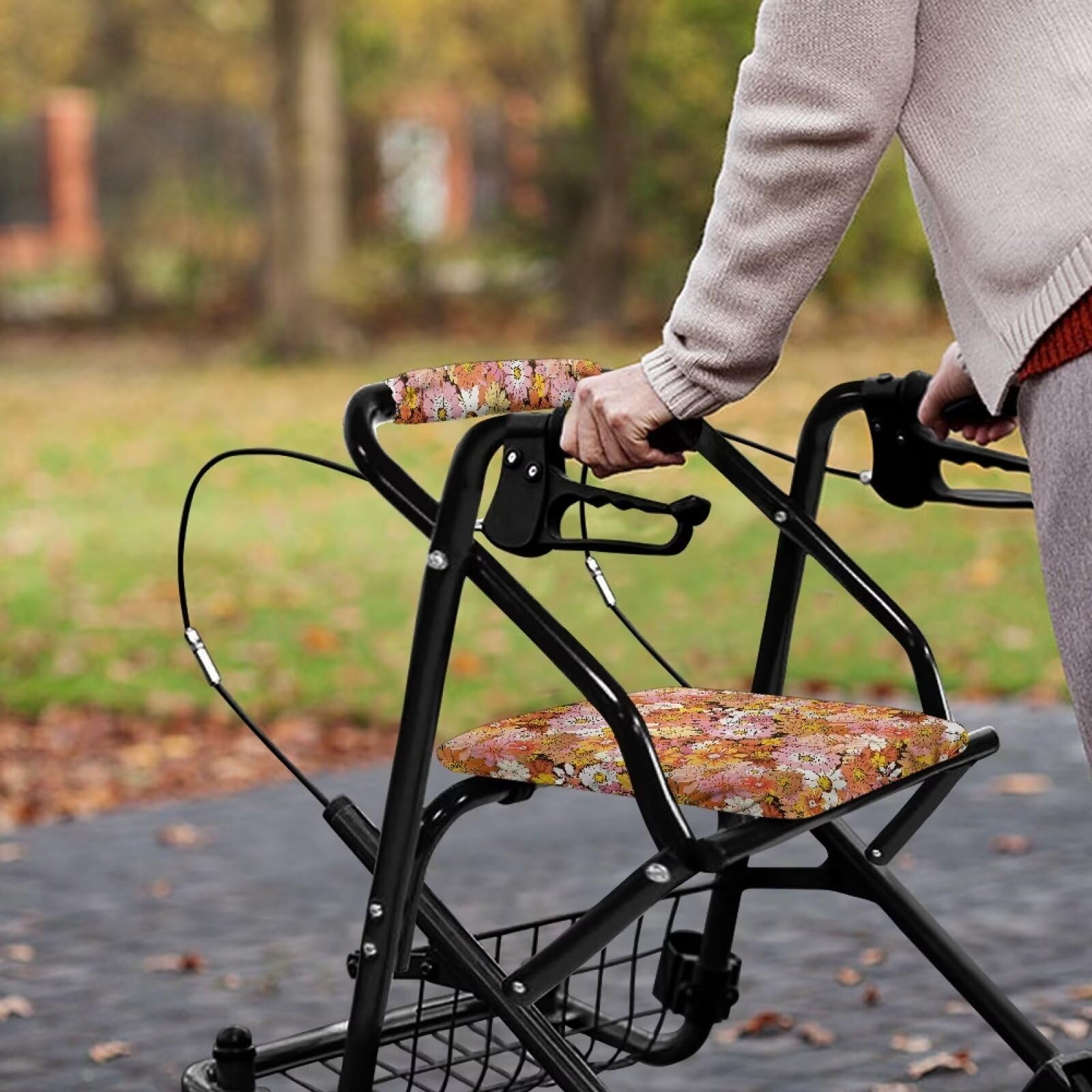 **Daisy Walker Seat Cover - Universal Rollator Walker Seat and Backrest Cover for Seniors & Ladies - Washable Flower Design - Perfect for Indoor & Outdoor Mobility Support**