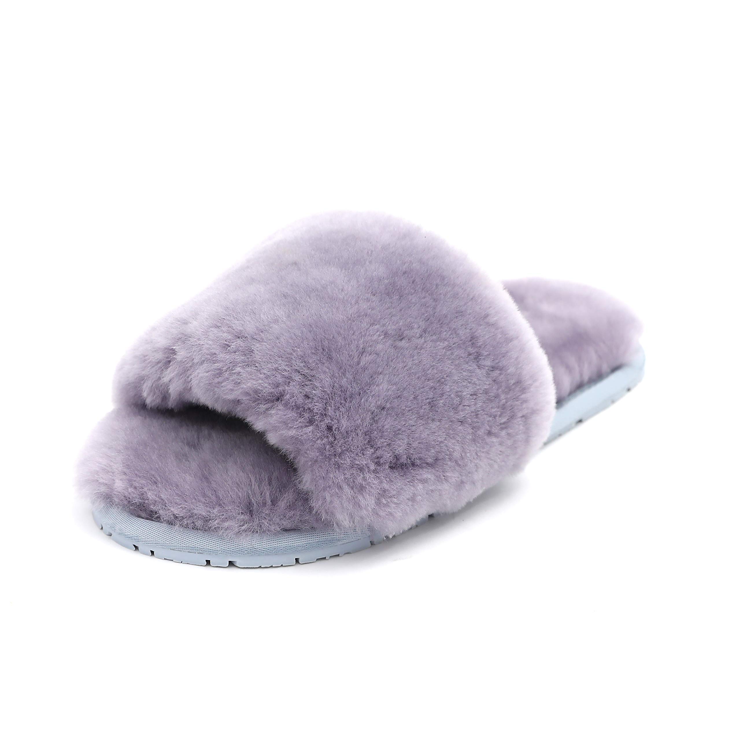 Boiled Wool Slippers for Women - Genuine Fur Open-Toe House Slippers | Luxury Comfort Indoor/Outdoor Slippers by Dechic - Perfect for Lounging, Spa Days & Cozy Home Wear