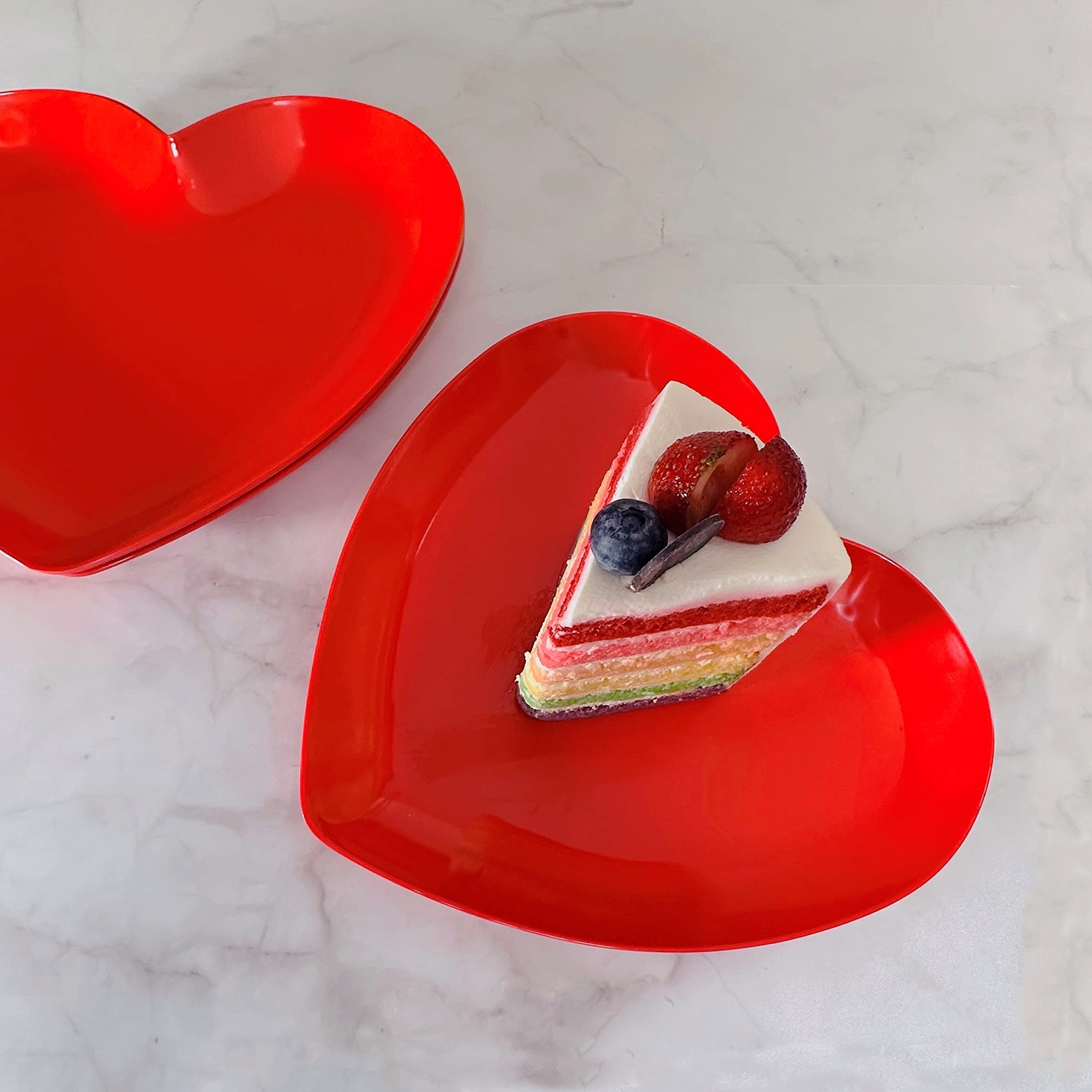 UPware 4-Piece 8.5 Inch Melamine Small Serving Plates - Heart-Shaped Salad & Dessert Plates for Dinner Parties, Picnics, and Romantic Date Nights (Durable & Lightweight)