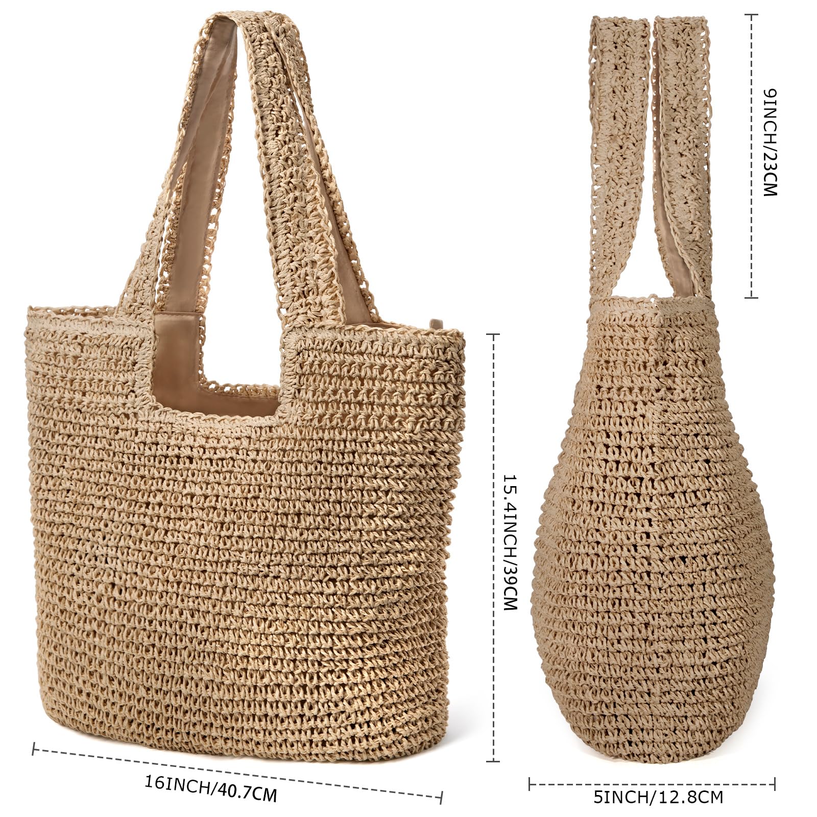 hatisan Straw Beach Bag for Women - Summer Woven Tote Shoulder Handbag - Boho Style Beach Accessory - Perfect for Pool, Vacation & Outdoor Activities