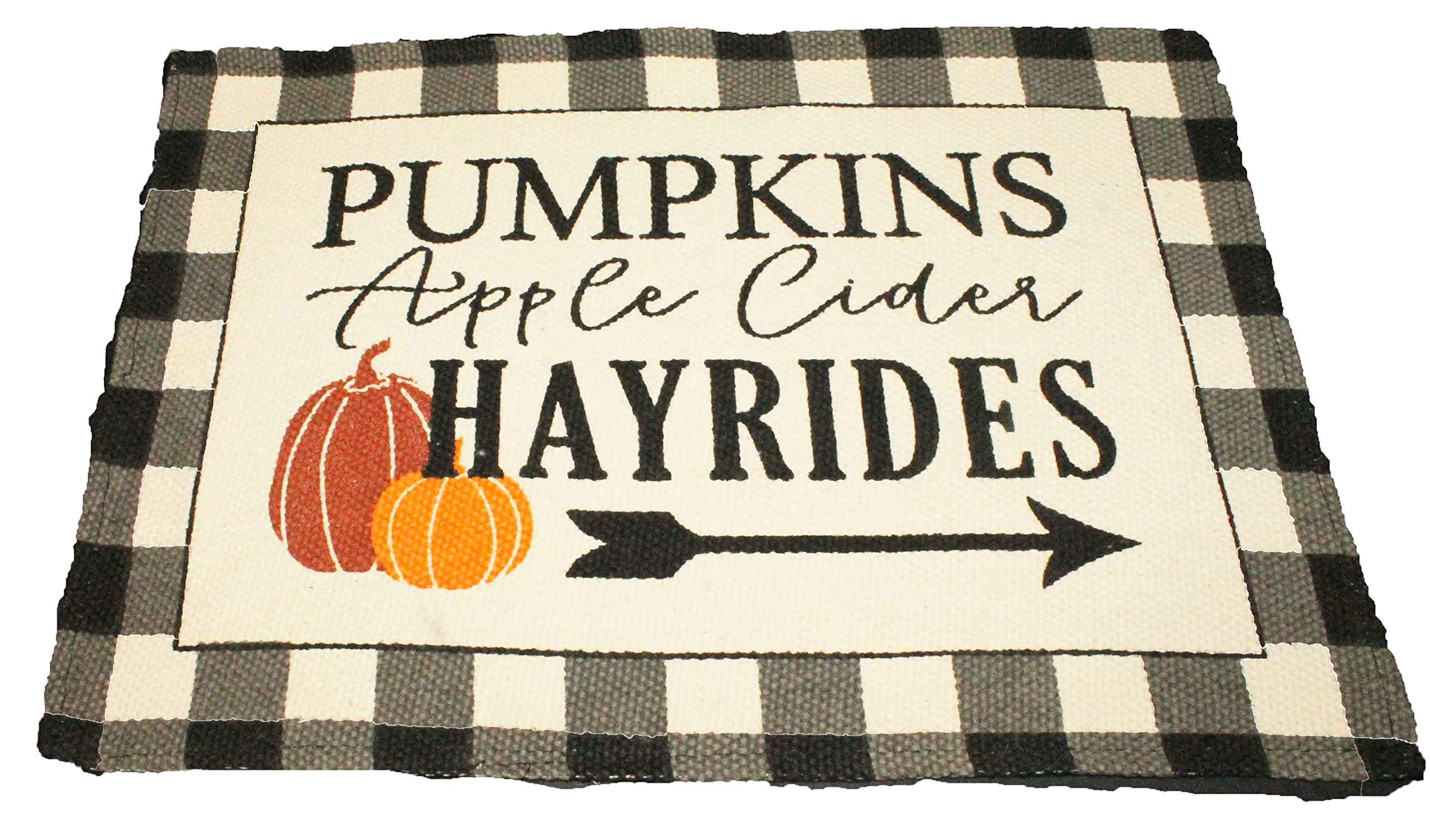 8-Piece Fall Placemats Set - Buffalo Plaid Autumn Table Mats with Apple Cider, Hayrides & Pumpkin Designs - Tapestry Style Seasonal Home Decor for Thanksgiving, Halloween & Cozy Dining Tables