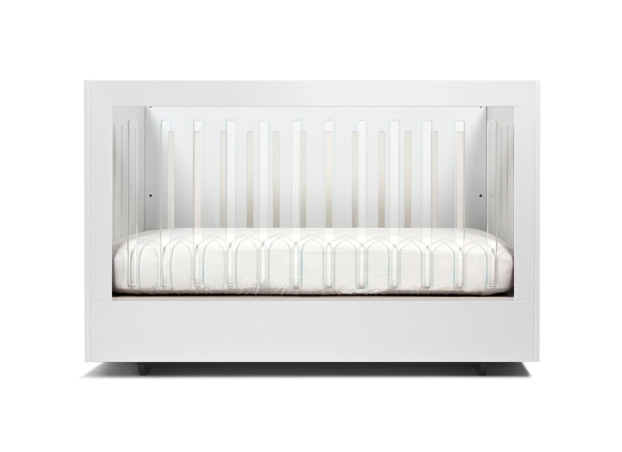 Spot On Square Roh Acrylic White Baby Crib - Modern Nursery Furniture for Newborns & Toddlers - Perfect for Bedrooms, Daycares & Gift Registries