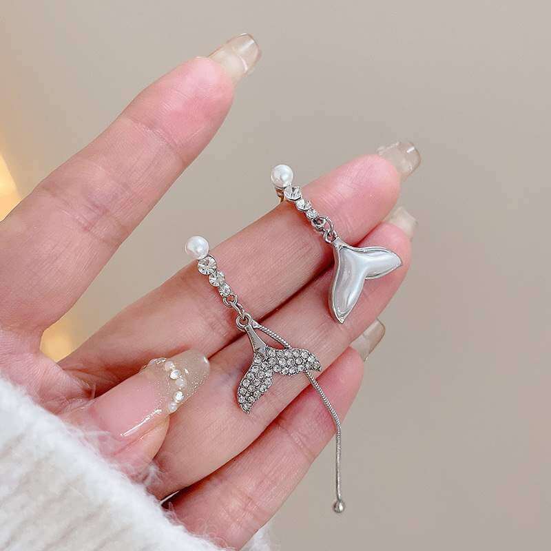 Whale Tail Ear Clips for Women - Petite Mermaid Style Stud Earrings HE0817 | Perfect for Beach Parties, Mermaid Themed Events & Everyday Wear