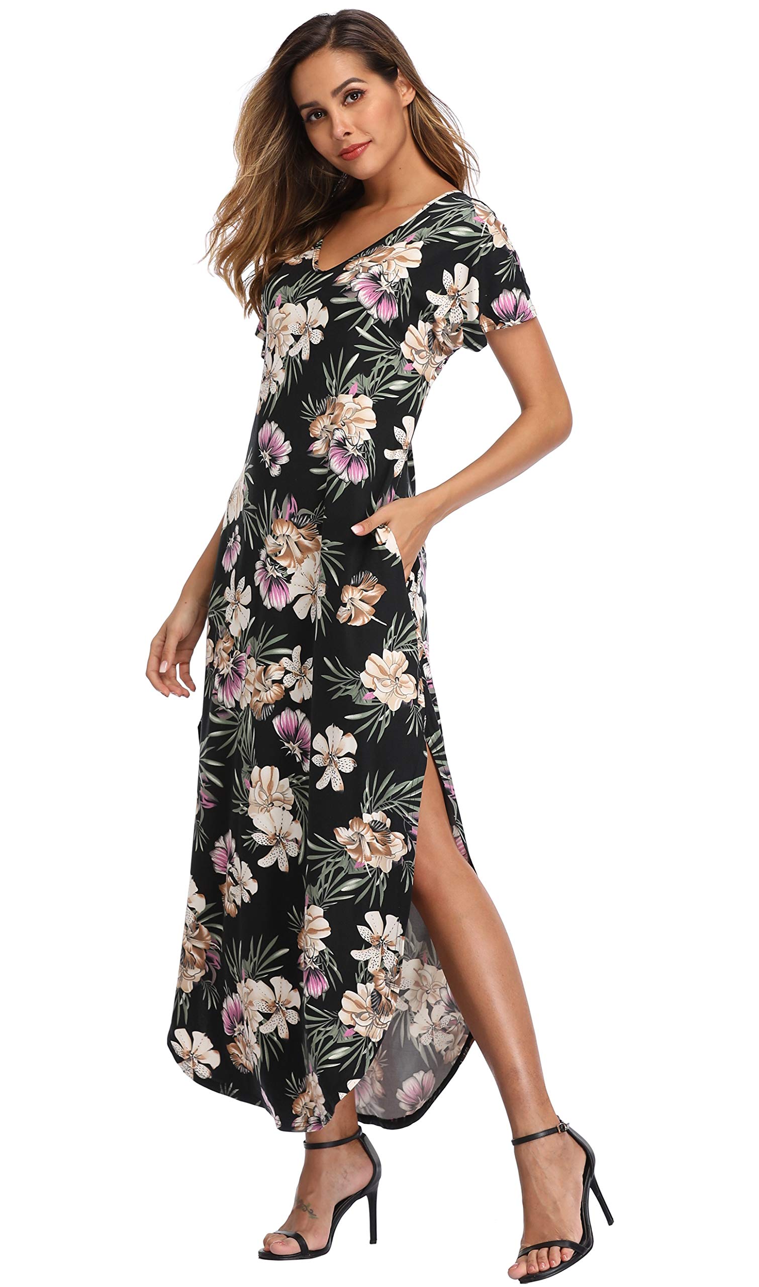 Floral Print Women's Maxi Dress - Long Casual Summer Dress with Pockets for Beach, Party & Vacation | Lightweight & Comfortable Boho Style