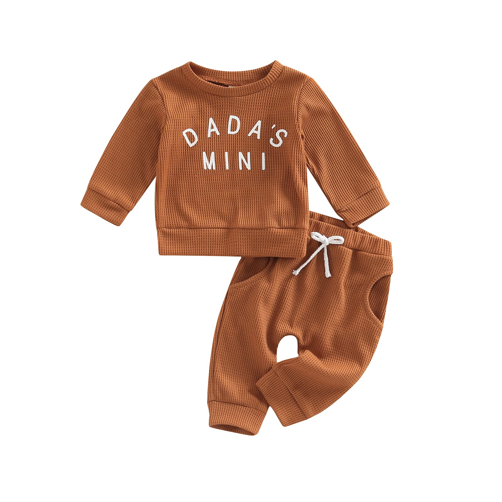 Newborn Baby Girl & Boy Fall Winter Clothes Set - Waffle Knit Long Sleeve Pullover Sweatshirt & Drawstring Pants Outfit | Cozy Winter Wear for Infants, Photo Shoots & Family Outings