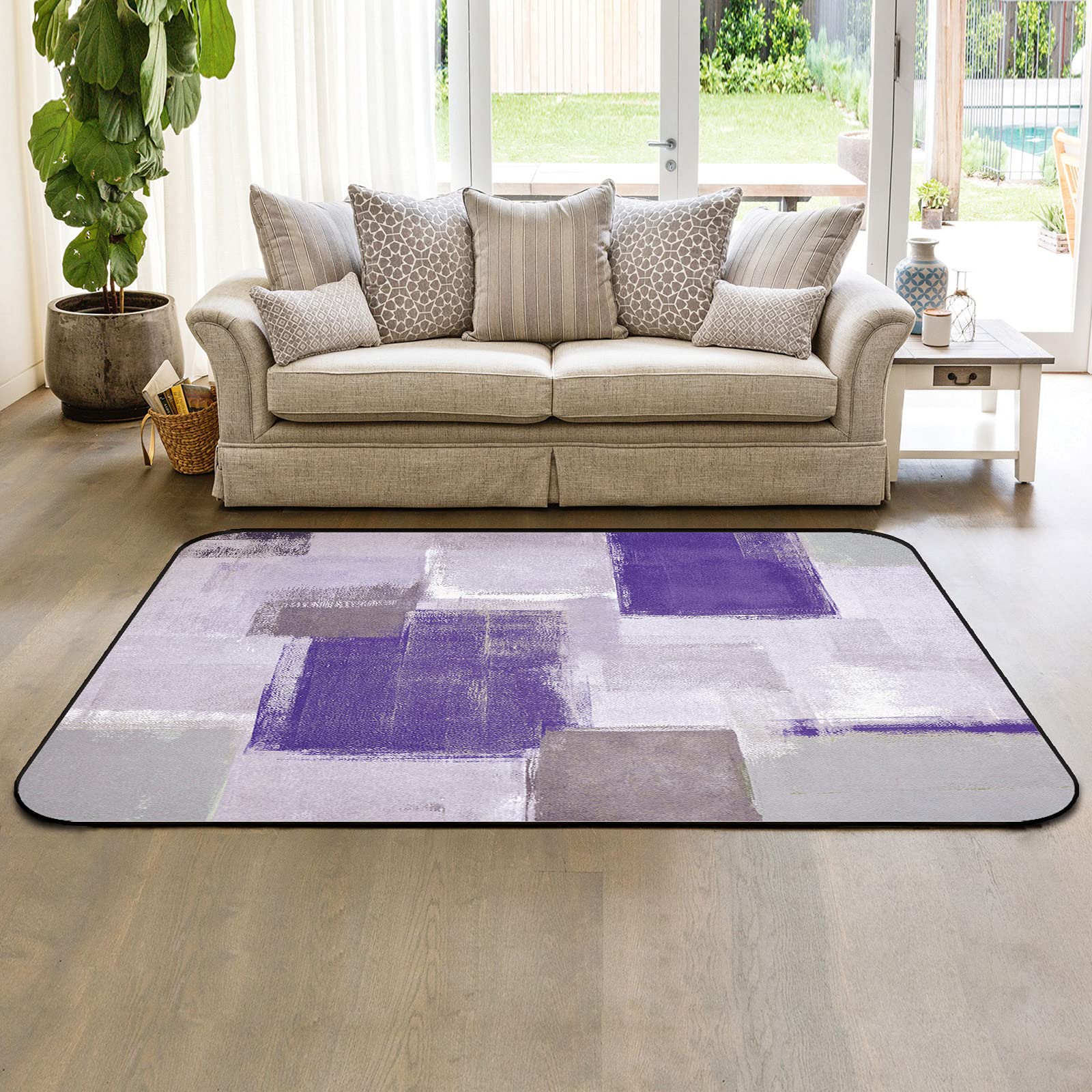 4'x6' Modern Abstract Square Area Rug - Purple & Brown Graffiti Art Indoor/Outdoor Carpet for Living Room, Bedroom, Nursery | Soft Floor Mat for Kids Room, Home Decor, Dorm & Office Use