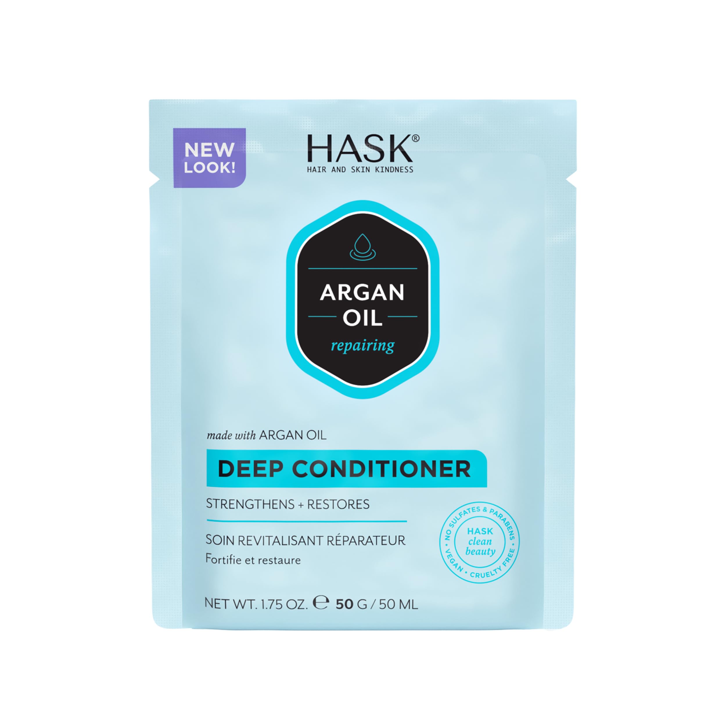 HASK Argan Oil Repairing Deep Conditioner Treatment Pack - 50 Gm | Restores & Smooths Dry, Damaged Hair | Sulfate & Paraben Free, Vegan | For Curly, Frizzy & Color-Treated Hair | At-Home Salon Quality Hair Care Treatment