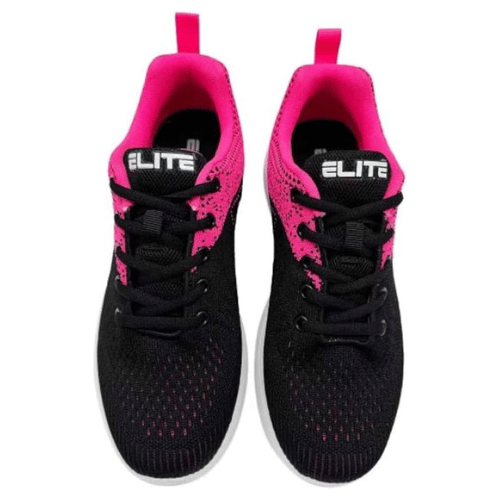 ELITE Women's Comfort Lace Up Bowling Shoes - Black/Pink - Non-Slip Sole for Bowling Alleys & Casual Wear