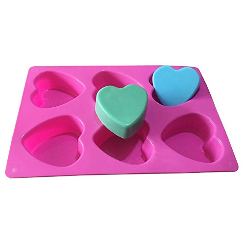6 Hearts Silicone Soap Molds for Cupcake Baking, Muffin Cups, Polymer Clay, Handmade Biscuit & Chocolate Candy DIY - Perfect for Valentine's Day, Wedding Favors, and Holiday Crafts
