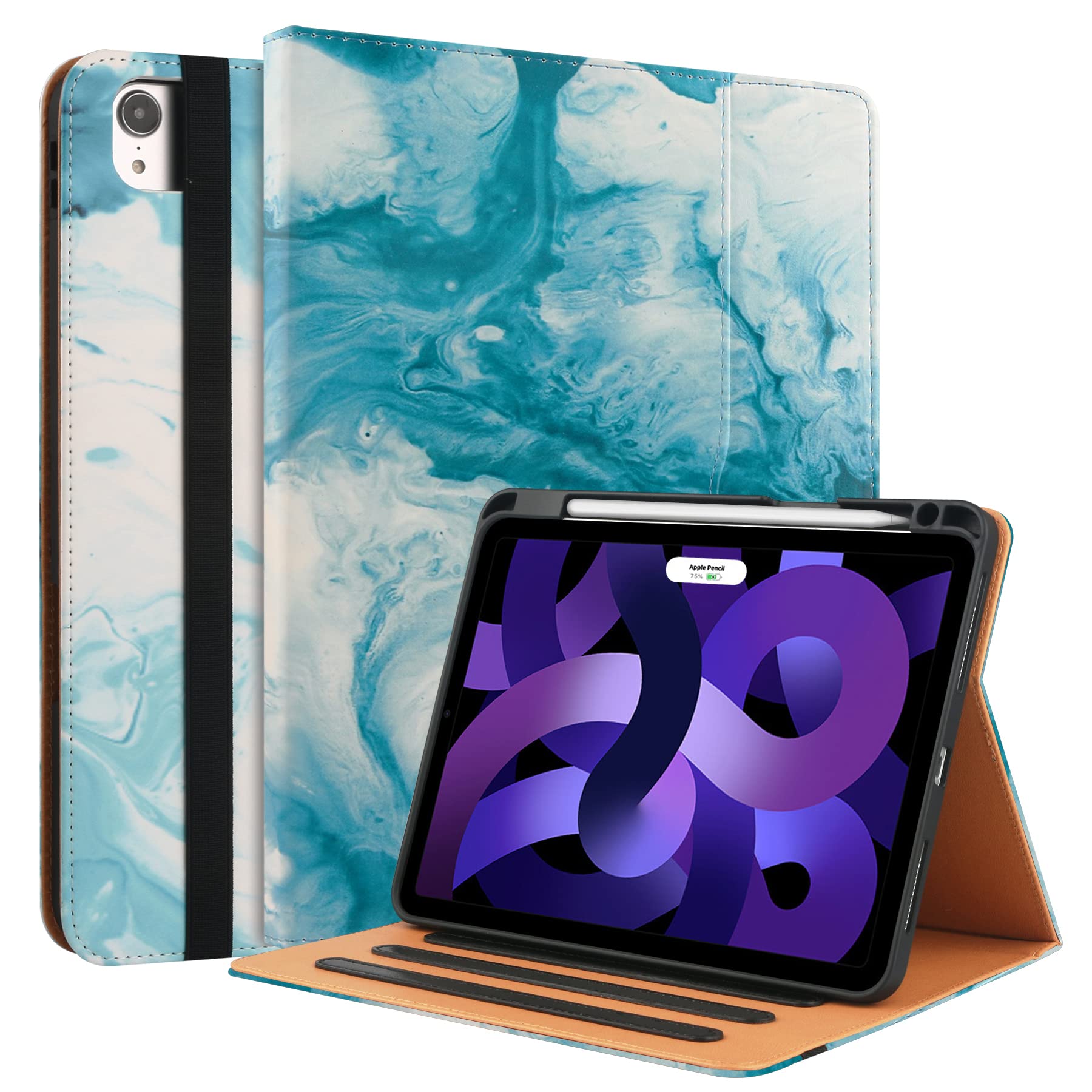 Premium iPad Pro 11 Inch Case (2022/2021/2020/2018) - Compatible with 4th/3rd/2nd/1st Gen iPad Pro 11 - Folio Stand Cover with Pencil Holder, Auto Sleep/Wake & Multi-Angle Viewing - Green Cloud Design - Perfect for Work, Study & Travel Protection