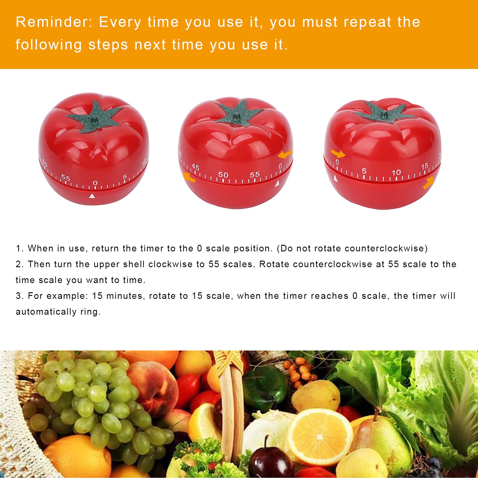 60-Minute Mechanical Kitchen Timer - Tomato-Shaped Wind-Up Countdown Timer for Cooking, Baking & Kids | Perfect for Kitchen, Classroom & Time Management