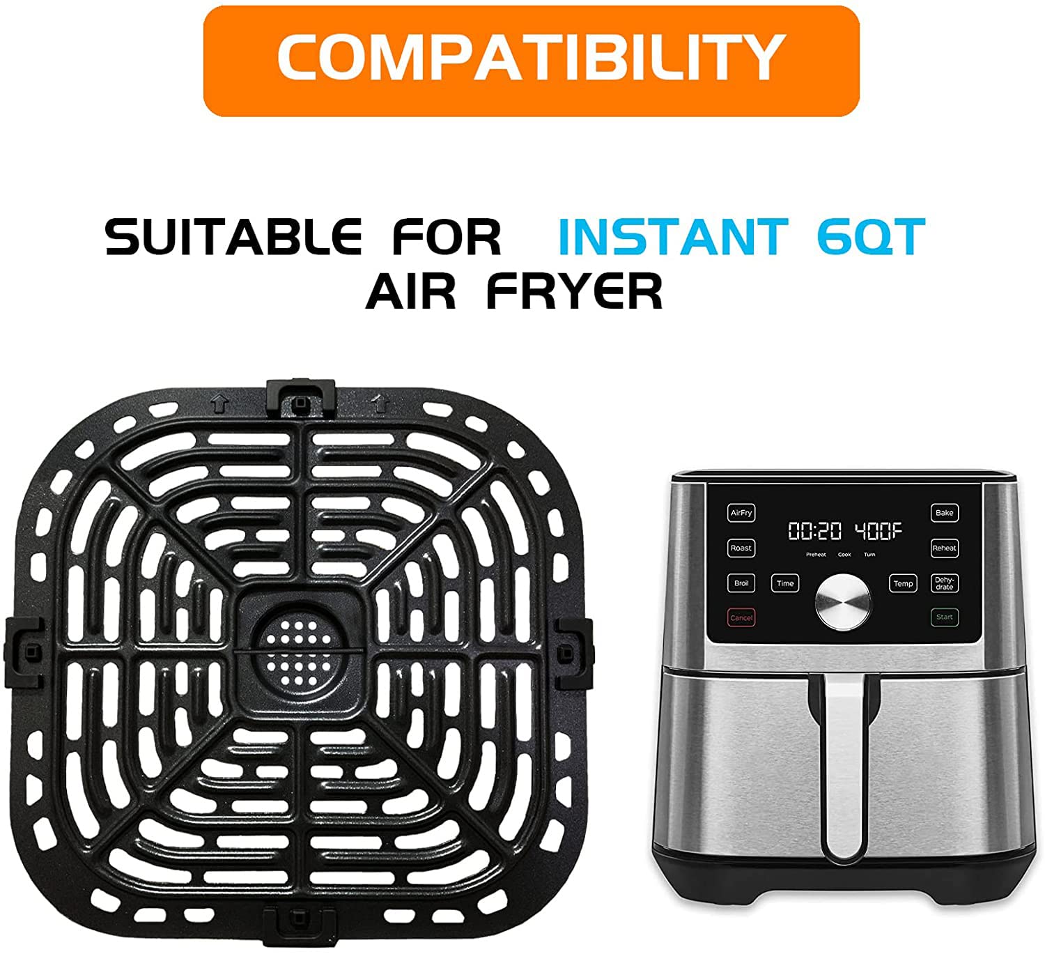 Upgraded Nonstick Air Fryer Grill Pan for Instant Vortex Plus 6QT & 5.7QT Air Fryers - Dishwasher Safe Crisper Plate with Rubber Bumpers | Perfect for Grilling Chicken, Vegetables & Making Crispy Snacks