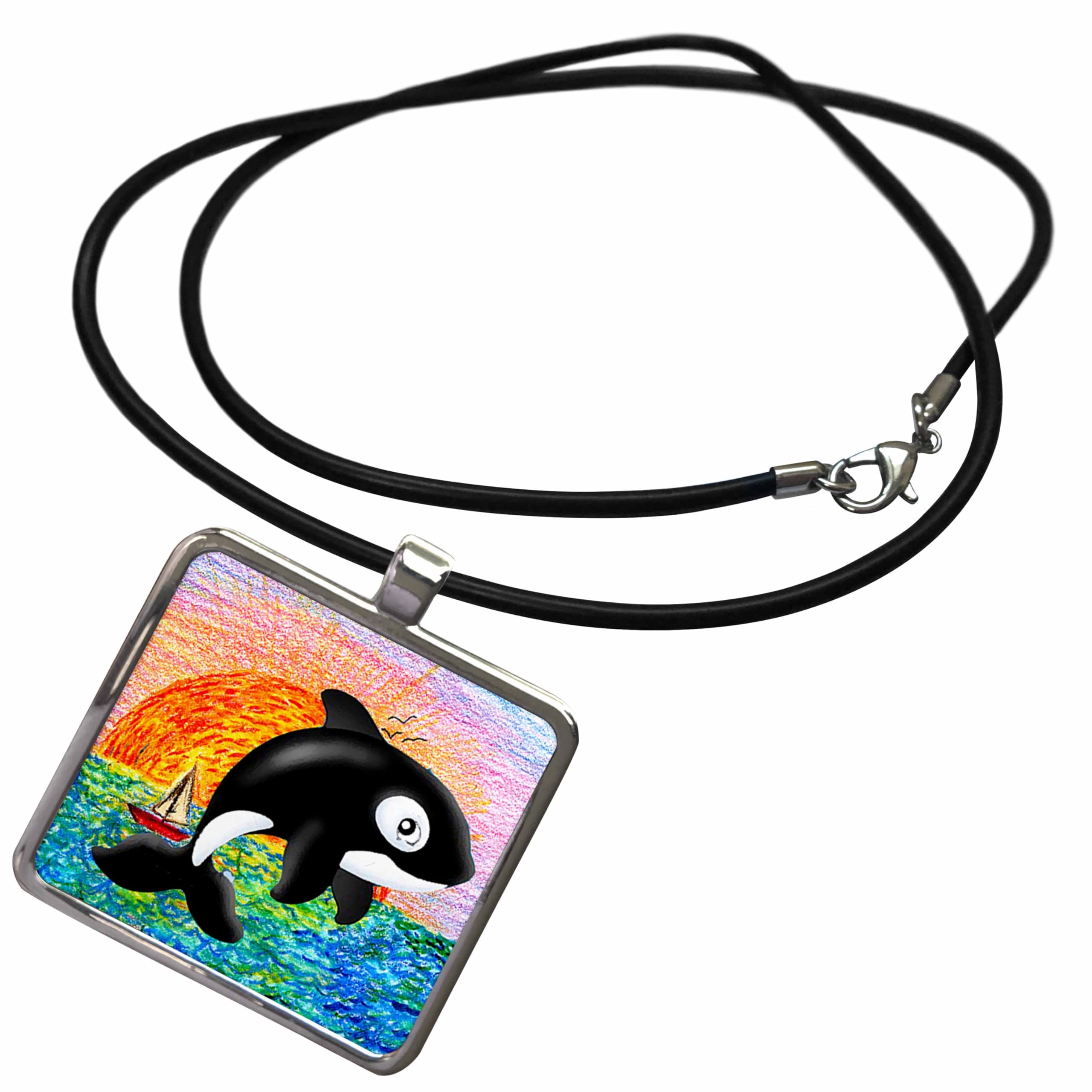 3D Rose Killer Whale Necklace for Kids - Rectangle Pendant with Adjustable Chain - Perfect for Birthday Gifts, School Events & Ocean-Themed Parties (ncl_5729)