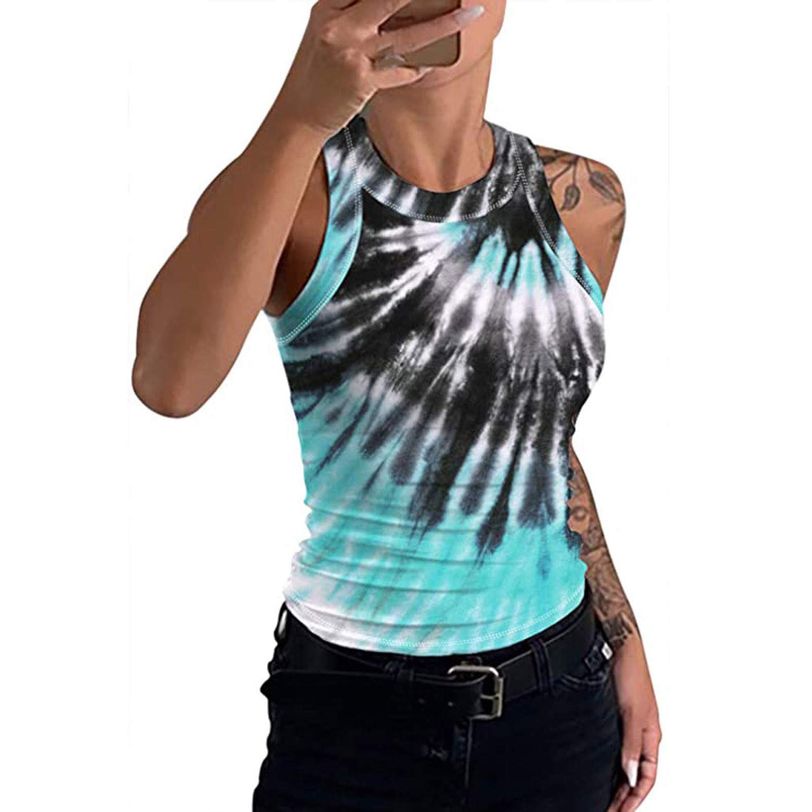 Women's Casual Summer Tie Dye Print Sleeveless Tank Tops - Loose Fit Athletic Workout Shirts & Blouses for Gym, Yoga, Beach & Everyday Wear