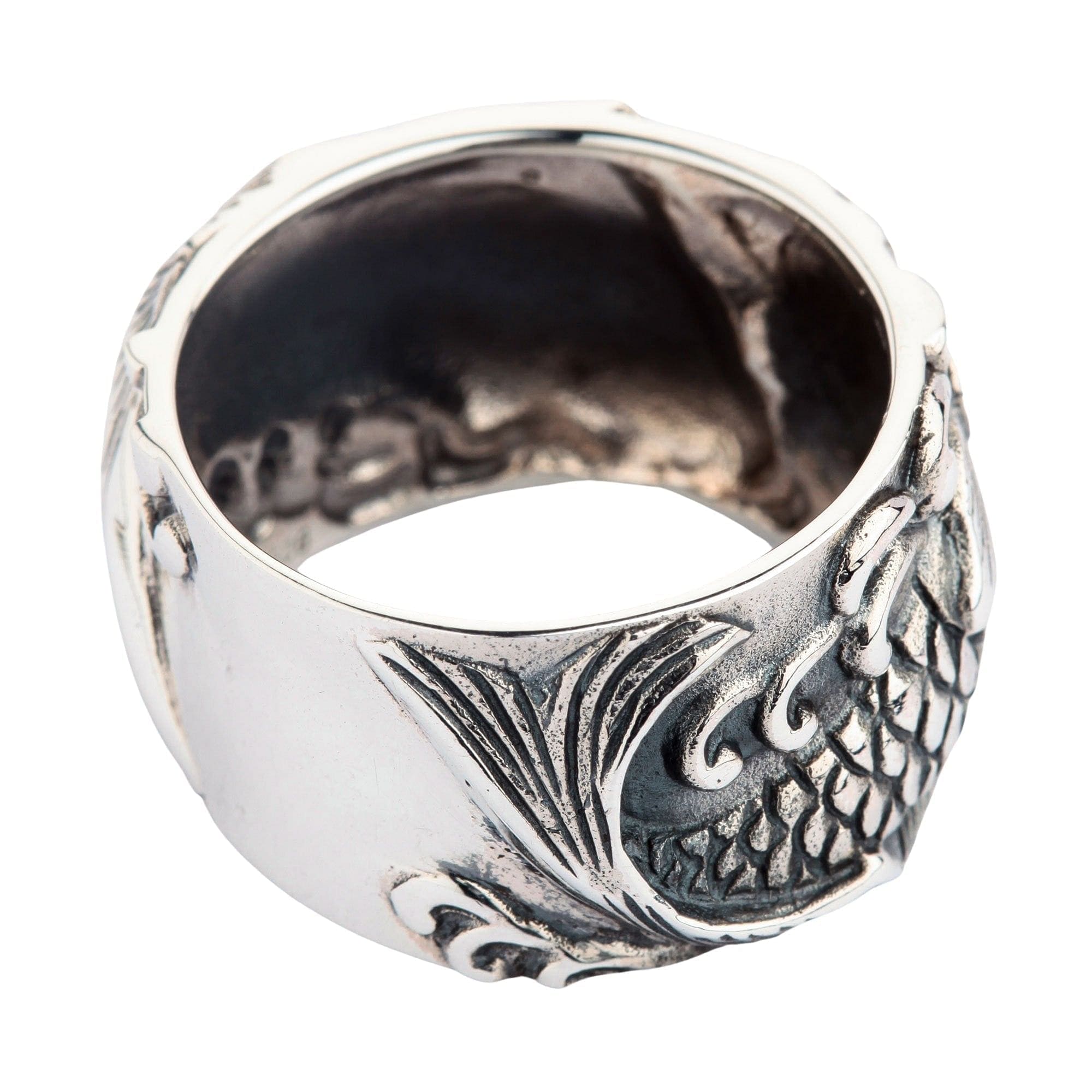 Men's Koi Fish Sterling Silver Wedding Band Ring - Elegant & Durable for Weddings, Anniversaries & Special Occasions