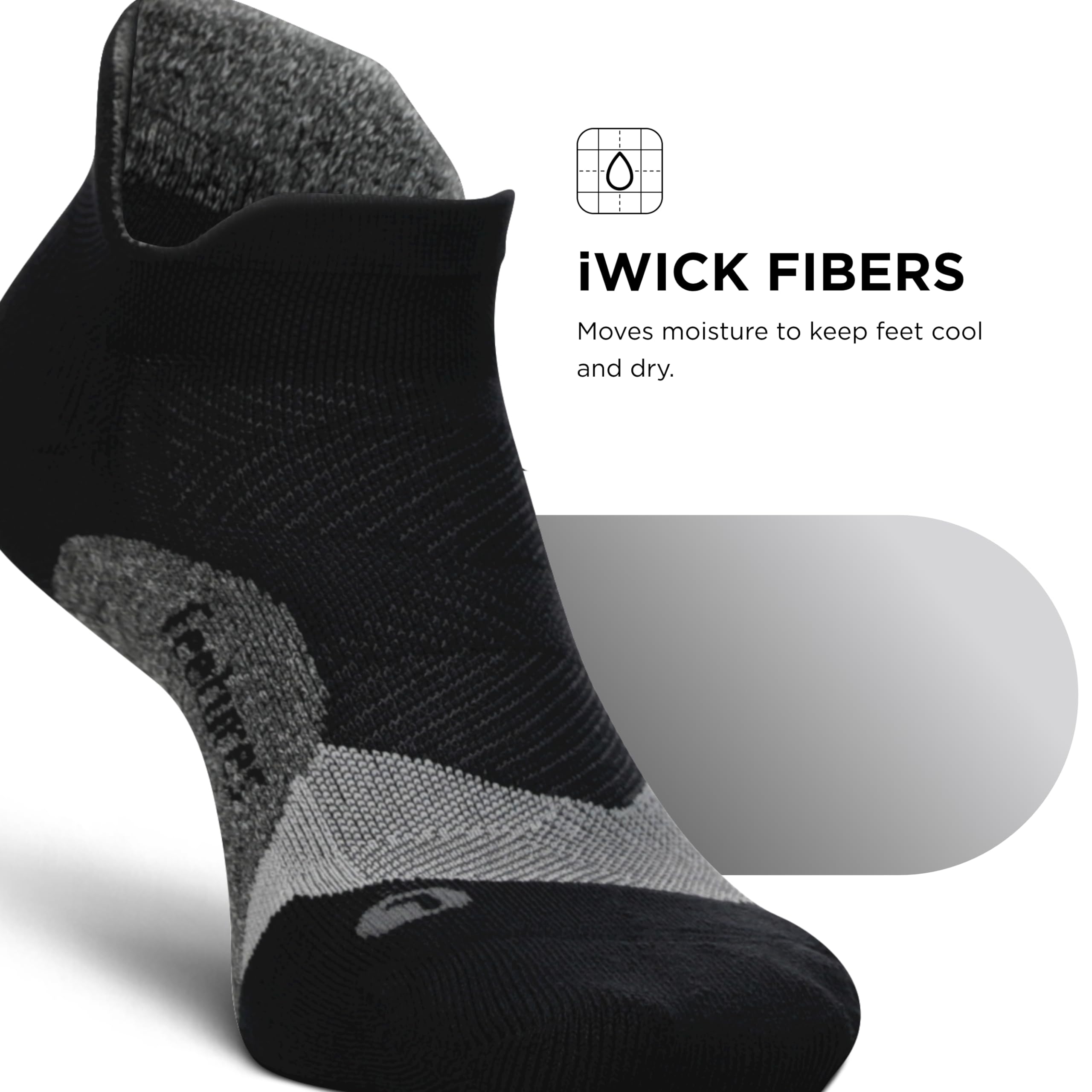Feetures Elite Light Cushion No Show Tab Ankle Socks - Breathable Sport Socks with Targeted Compression for Running & Gym - Black (6-Pair Pack) - Perfect for Workouts, Hiking & Everyday Comfort