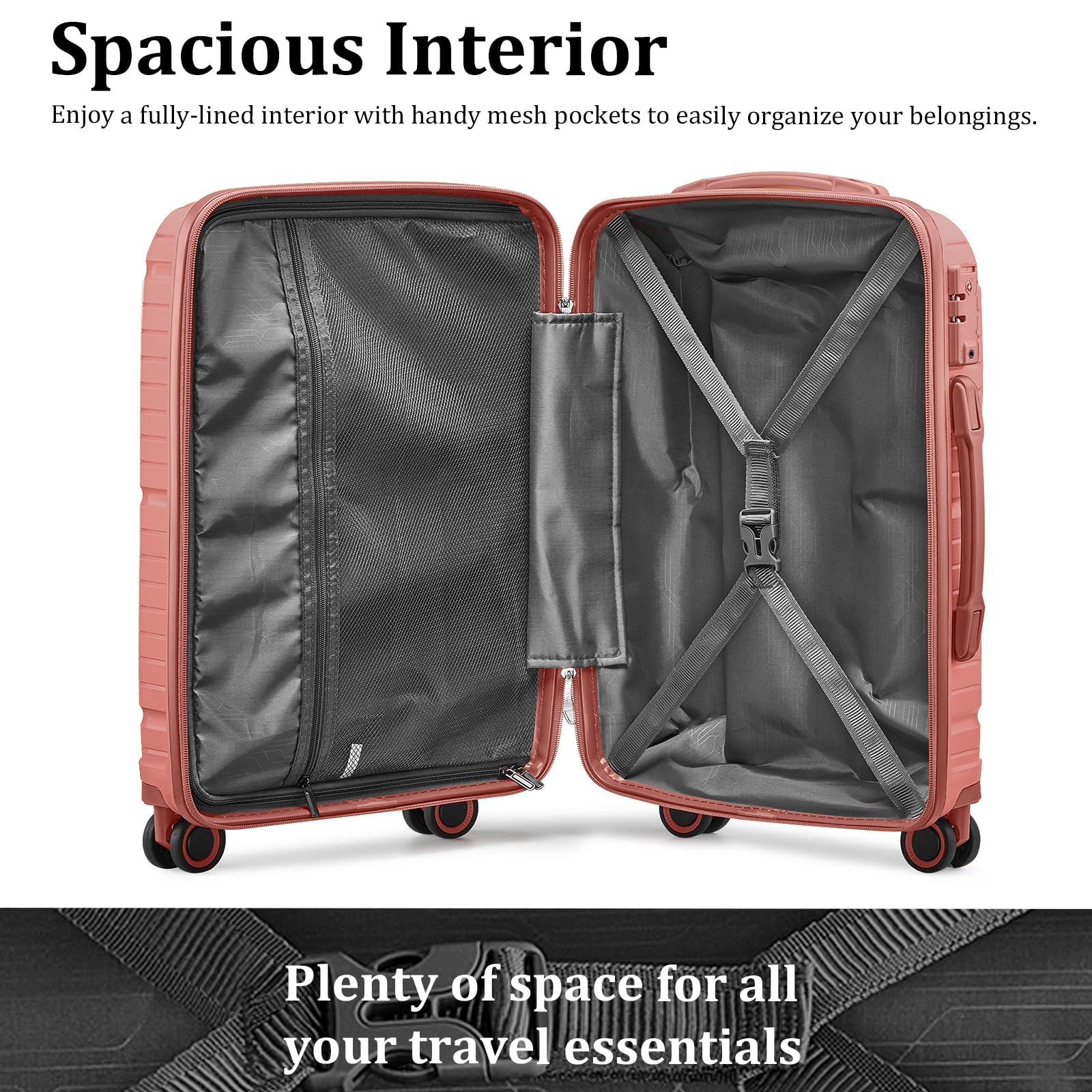 Joyway 5-Piece Hardshell Luggage Set with Spinner Wheels & TSA Lock - Rose Gold Suitcases for Air Travel, Carry-On & Checked Bags | Perfect for Family Vacations, Business Trips & International Travel