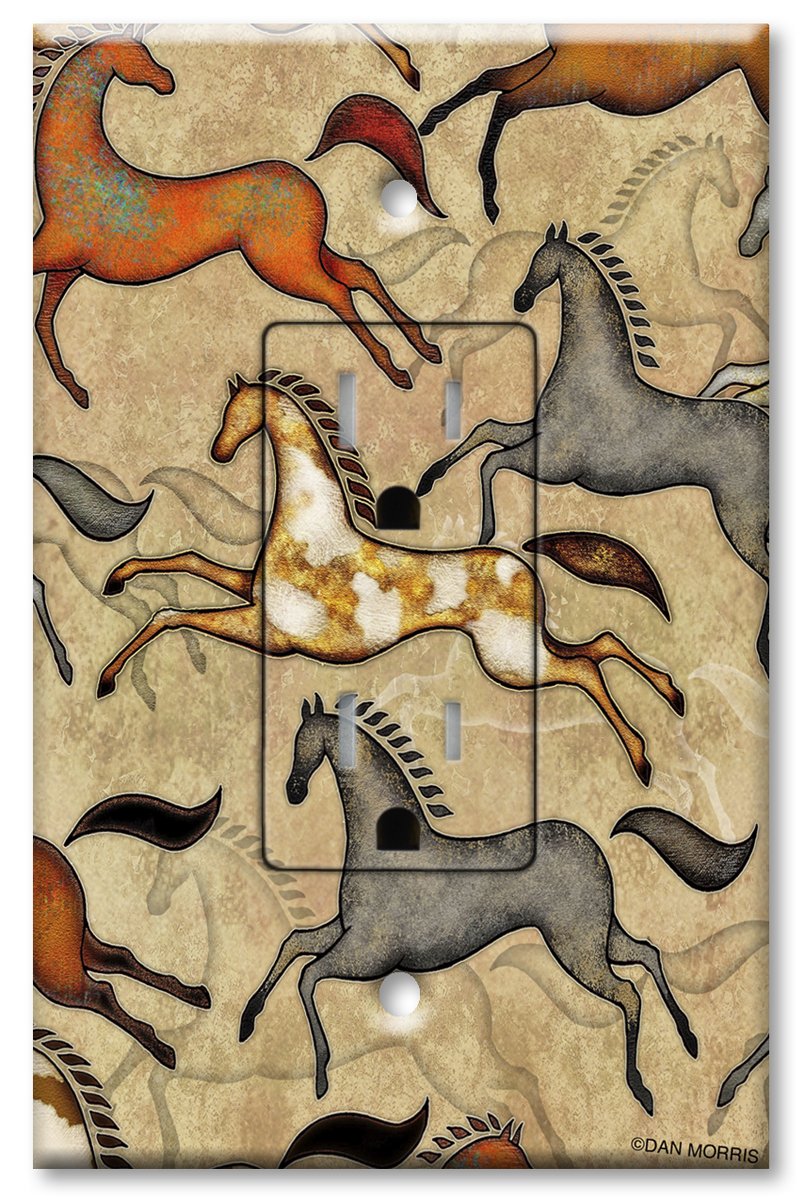 Southwest Horses Printed Tamper-Resistant Electrical Outlet with Matching Wall Plate - Childproof Safety Outlet Cover - Perfect for Southwestern Home Decor, Nursery & Office Spaces