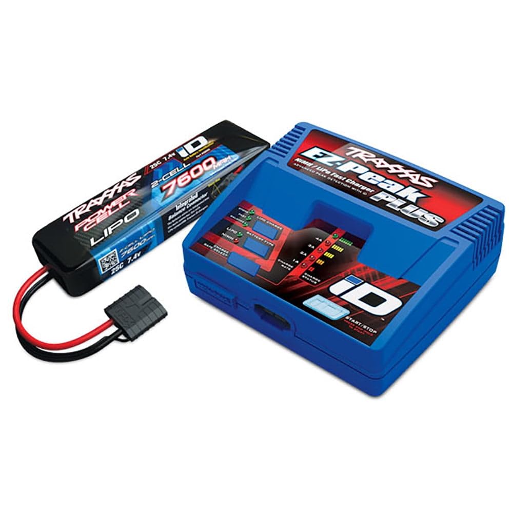 Traxxas 2995 RC Car & Truck 7600mAh 7.4V 2S LiPo Battery with EZ Peak Charger - High Performance RC Vehicle Power Pack for Off-Road Bashing & Racing