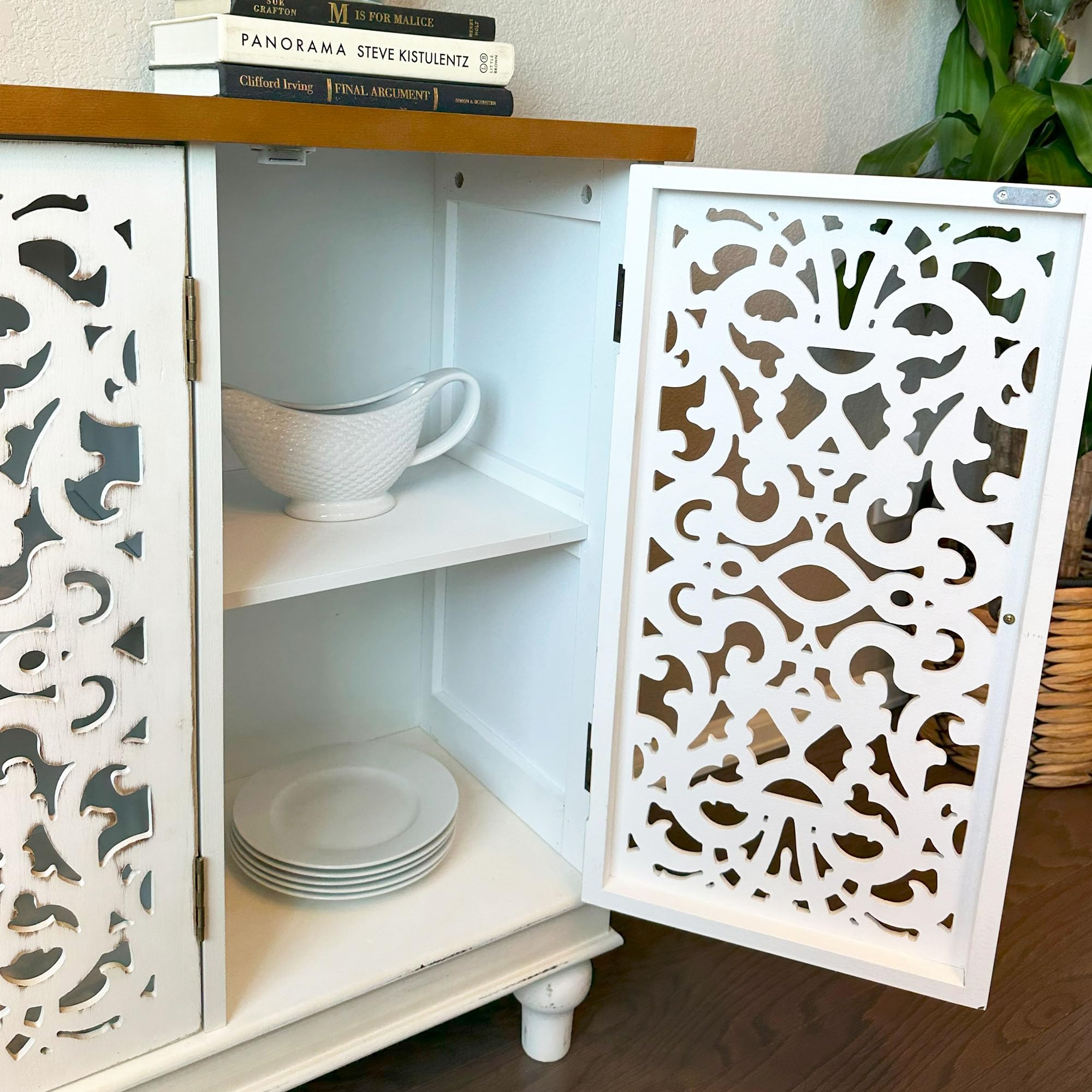 PHI VILLA White Farmhouse Accent Cabinet with Doors - Rustic Credenza Sideboard Buffet Storage Cabinet for Living Room, Dining Room & Entryway - Perfect for Home Decor & Organization