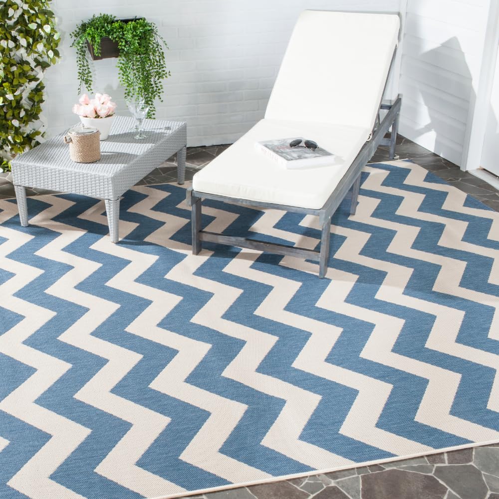 SAFAVIEH Courtyard Collection 9' x 12' Blue & Beige Chevron Pattern Area Rug - Non-Shedding, Washable & Easy Care Indoor/Outdoor Rug for Living Room, Bedroom, Patio, Backyard, Mudroom (CY6244-243)