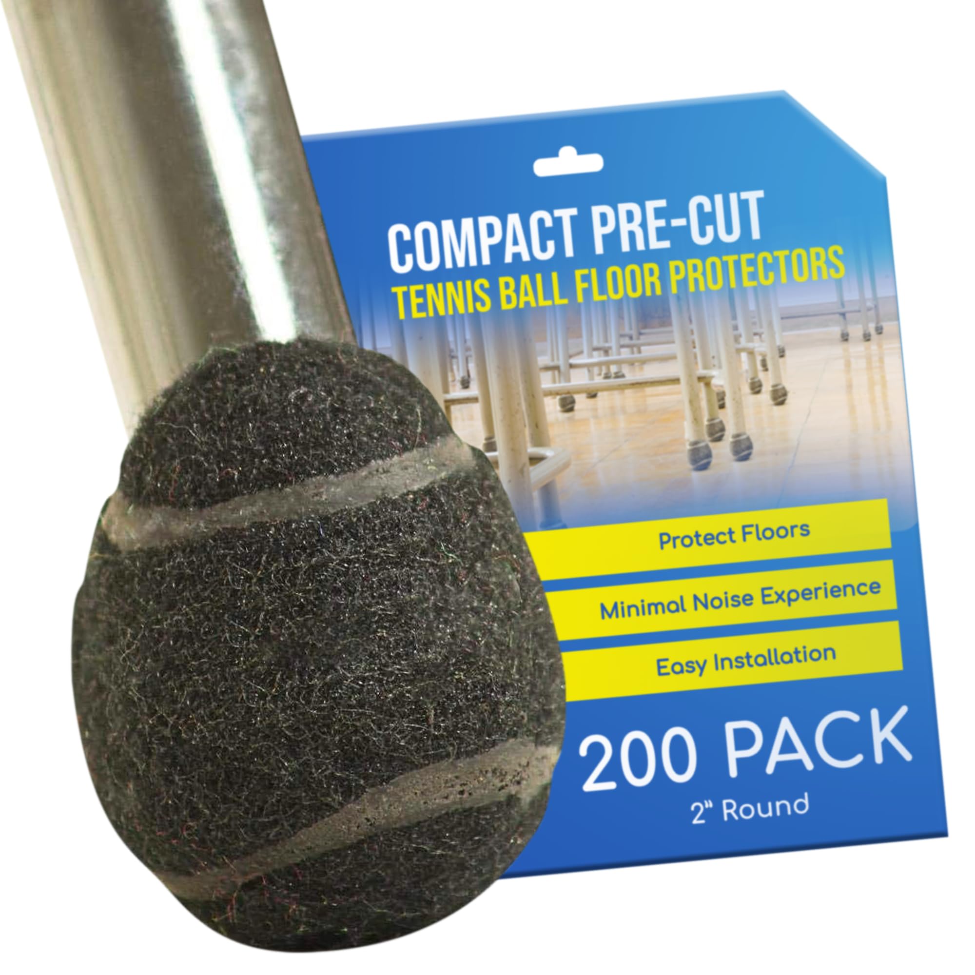 Heavy-Duty 2 Inch Black Precut Tennis Balls for Walkers & Chairs - 200 Count Non-Slip Floor Protectors - Scratch-Resistant Glide Pads for Tables, Desks & Mobility Aids - Perfect for Seniors, Hospitals & Home Use