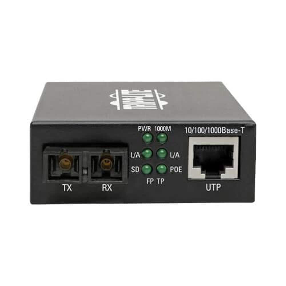 Tripp Lite N785-P01-SC-SM1 Gigabit Single Mode Fiber Media Converter | SC Fiber to Ethernet Converter with POE+ | 10/100/1000 Mbps, 1310nm Wavelength, 20km Range | Ideal for Enterprise Networks, Data Centers & Long-Distance Connectivity