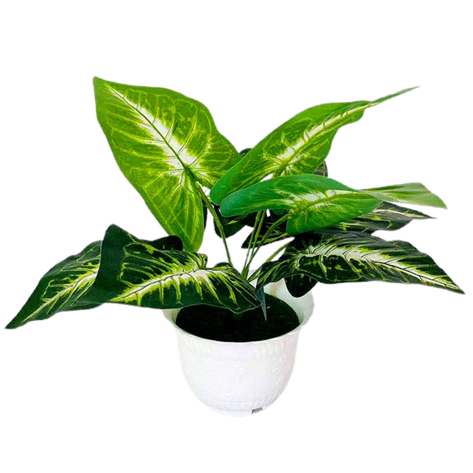 Mosichi Artificial Plants for Home Decor - Fake Green Leaves in Decorative Plastic Pot for Office, Garden & Indoor Use - Set of 4