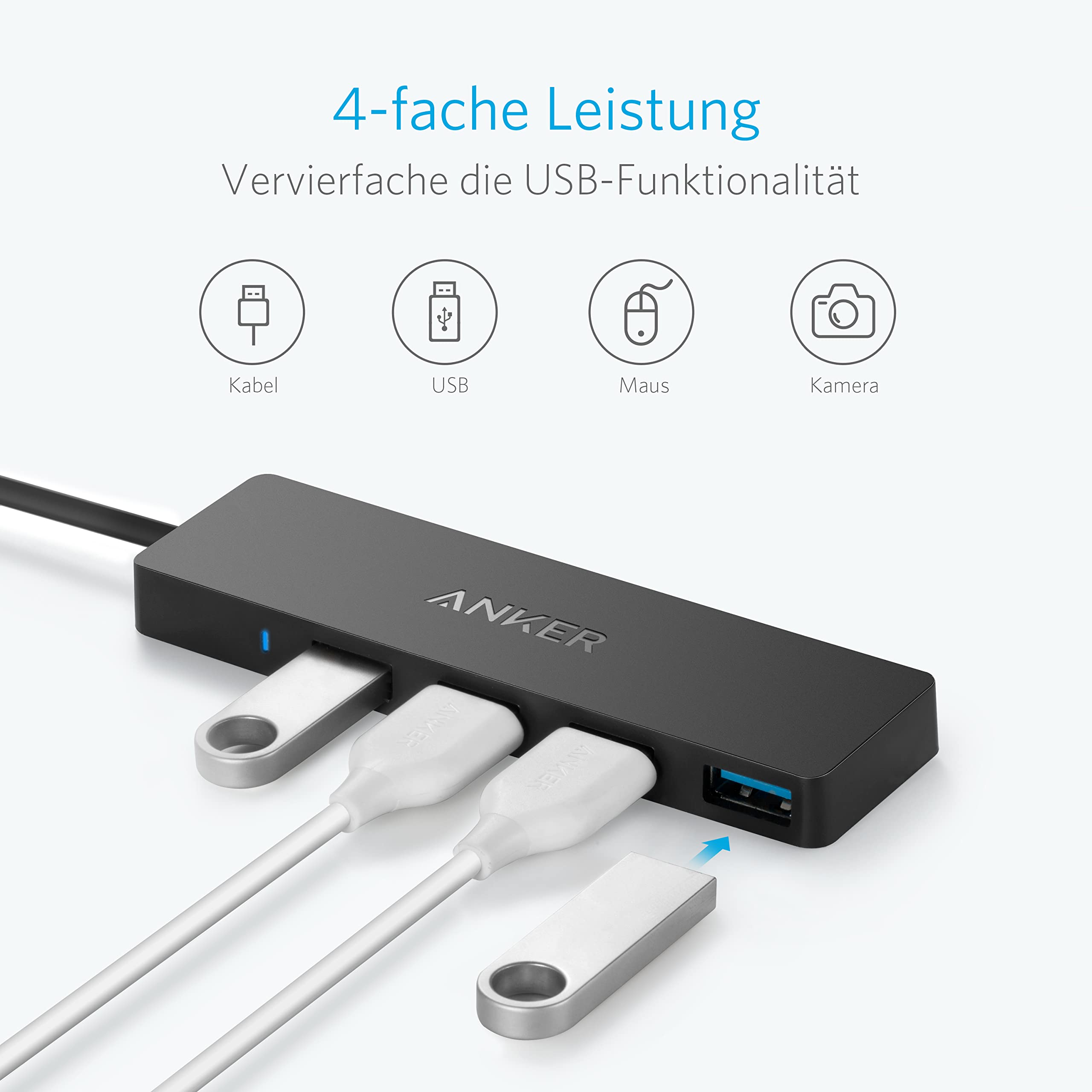 Anker 4-Port USB 3.0 Ultra Slim Data Hub for MacBook, iMac, Surface Pro, XPS & PC - High-Speed USB Splitter for External Hard Drives, Flash Drives & Mobile Devices - Perfect for Home Office, Travel & Workspace Expansion